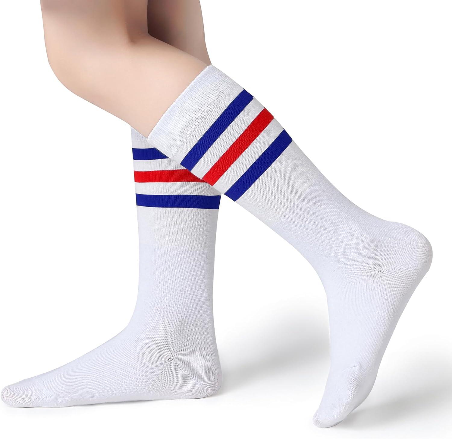 Pareberry Boys Girls Over the Calf Striped Tube Socks Cotton Soft Retro Athletics Socks for Kids Age 4-9