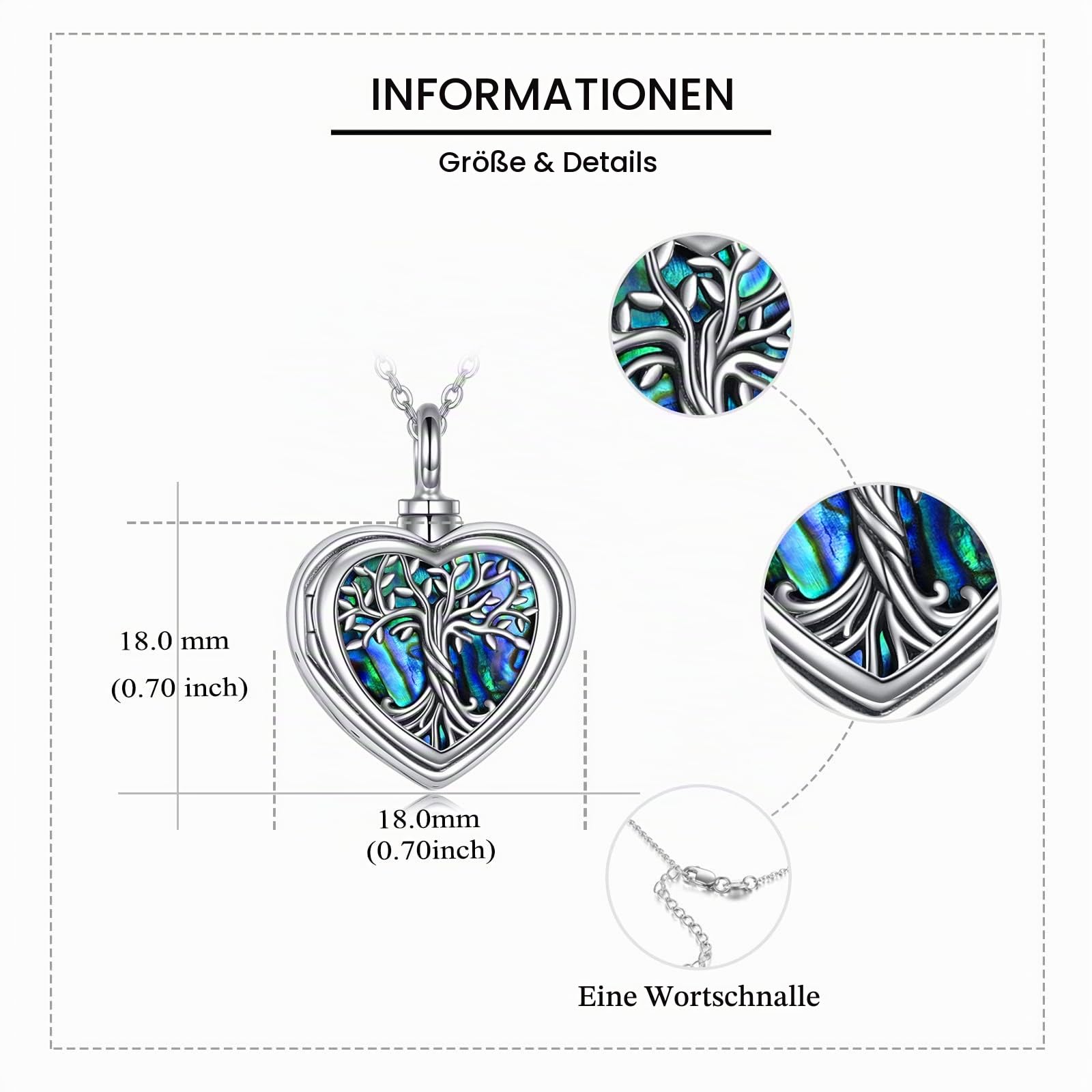 YAFEINI Baum des Lebens Urne Halsketten für Asche Sterling Silber Abalone Muschel Baum des Lebens Feuerbestattung Schmuck für Asche Gedächtnisschmuck für Frauen Männer