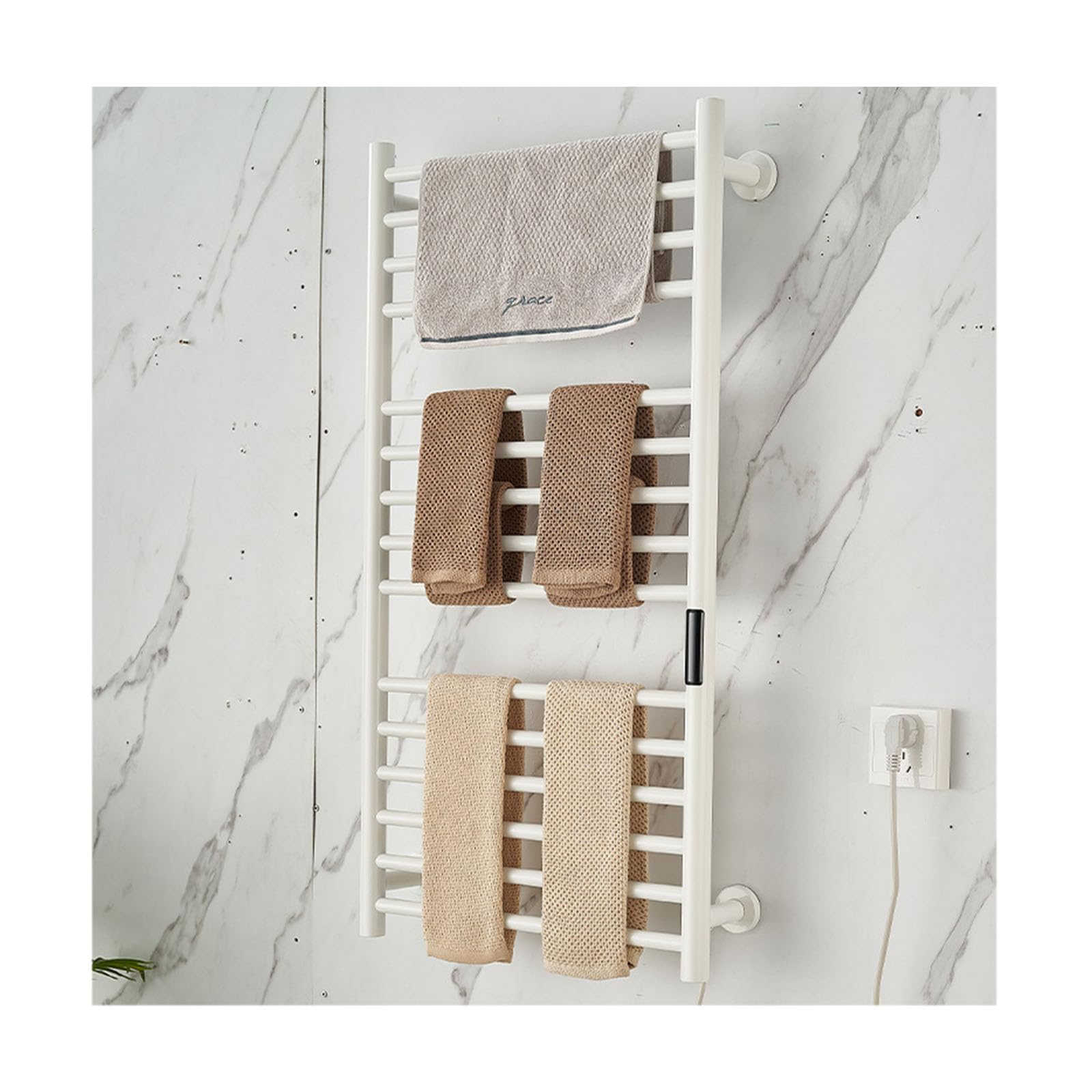 asdchZen 15-Bar For Bathroom,Stainless Steel Heated Towel Drying Rack,Wall Mounted Constant Temperature Heated Drying Rack-White-Hard Wired,White-Plug in right