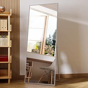 LFT HUIMEI2Y Full Length Mirror with Stand, 63"x18" Full Body Tempered Mirror, Hanging Mirror, Standing Large Wall Mounted Mirror for Bedroom or Living Room, Silver