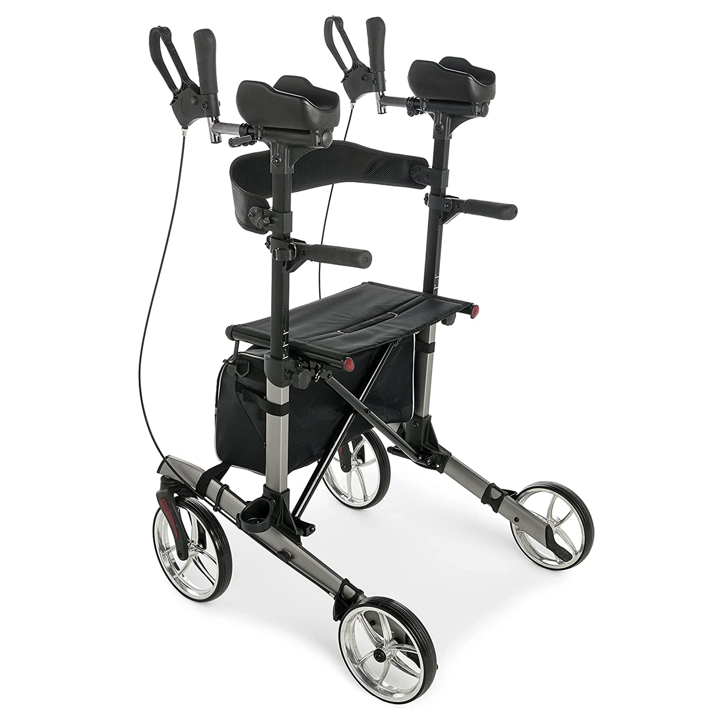 Lumex Gaitster Walker vertical con almohadillas de antebrazo, ruedas grandes de 9 pulgadas y asiento acolchado, grafito