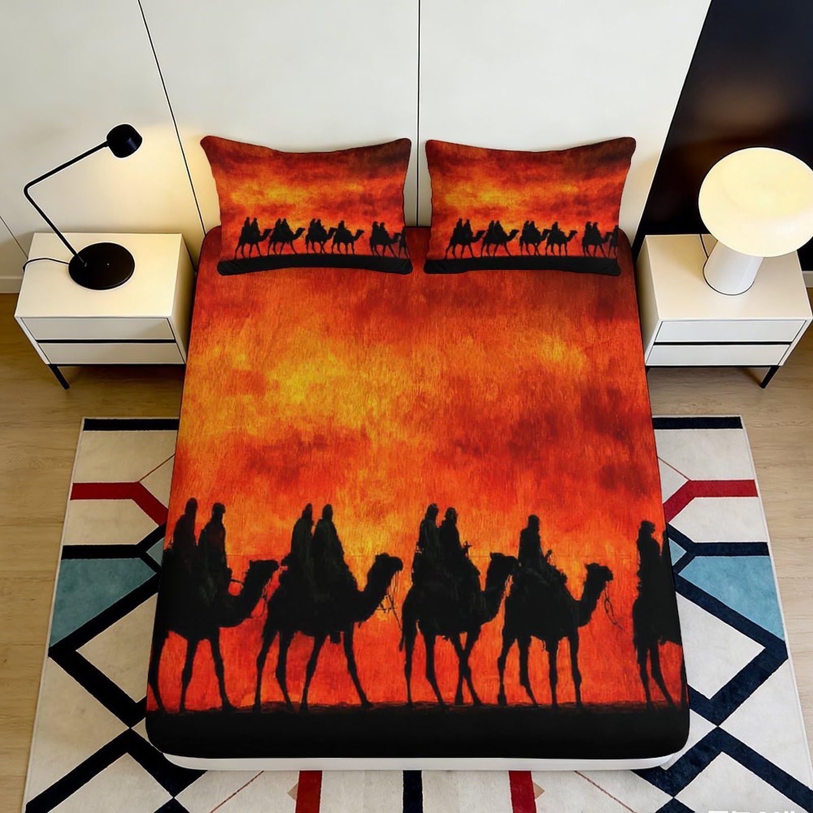 Pnayamiorkfel Style-4 3D Printed Desert Sunset Fitted Sheet Microfiber Soft Camel Caravan Bed Cover For Bedroom Dorm Decor 90X200x25cm