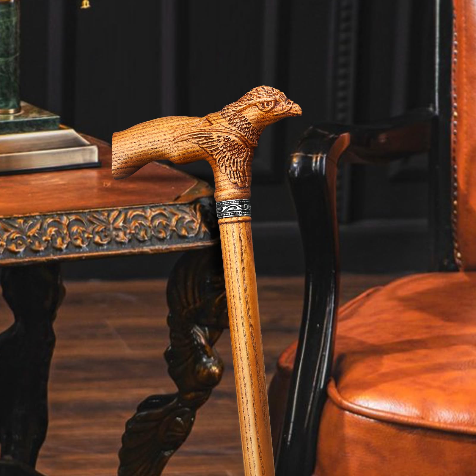 Bastón tallado a mano de madera tallado en águila, ergonómico, elegante, bastón de madera para hombre y mujer, capacidad de carga de hasta 181 kg, bastones estables para personas mayores para