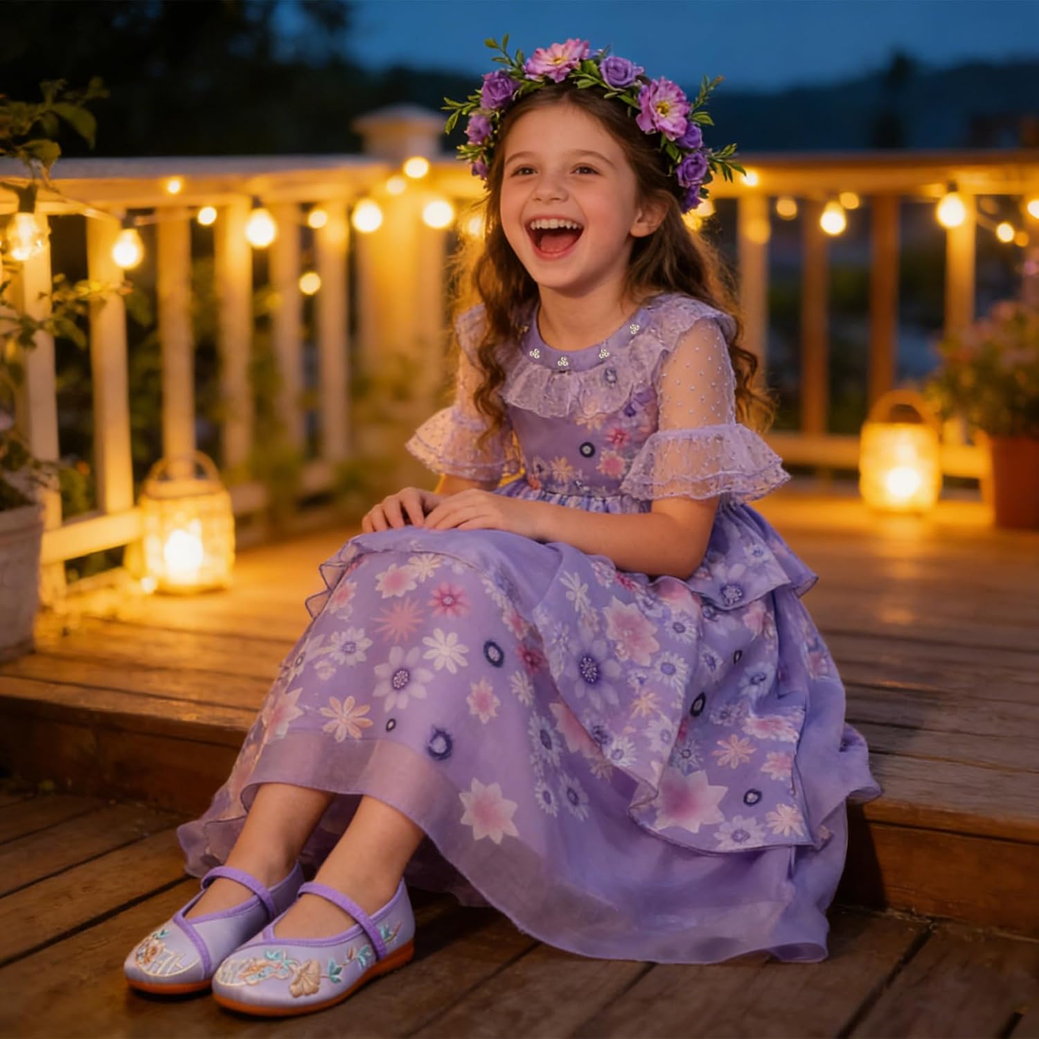 LZH Encanto Mirabel Costume Dress For Girls Cosplay Isabela Madrigal Princess Halloween Dress Up With Glasses Earrings