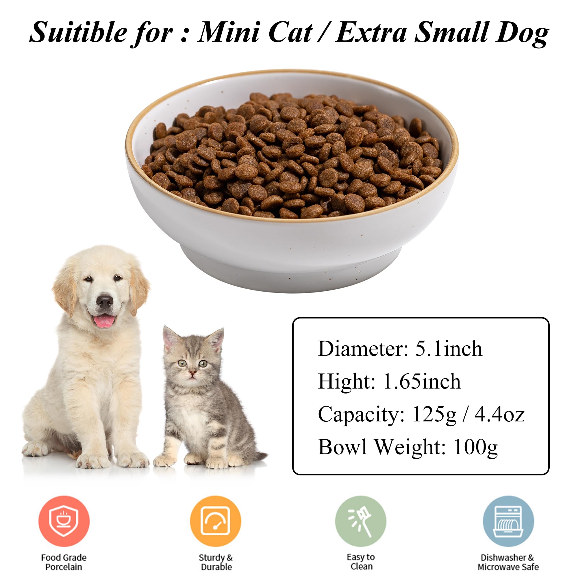 Lot de 3 gamelles pour chat - En céramique de qualité alimentaire - Convient pour les aliments secs et humides - 12,7 cm - Pour chats d'intérieur, chatons et petits chiens - Passe au lave-vaisselle
