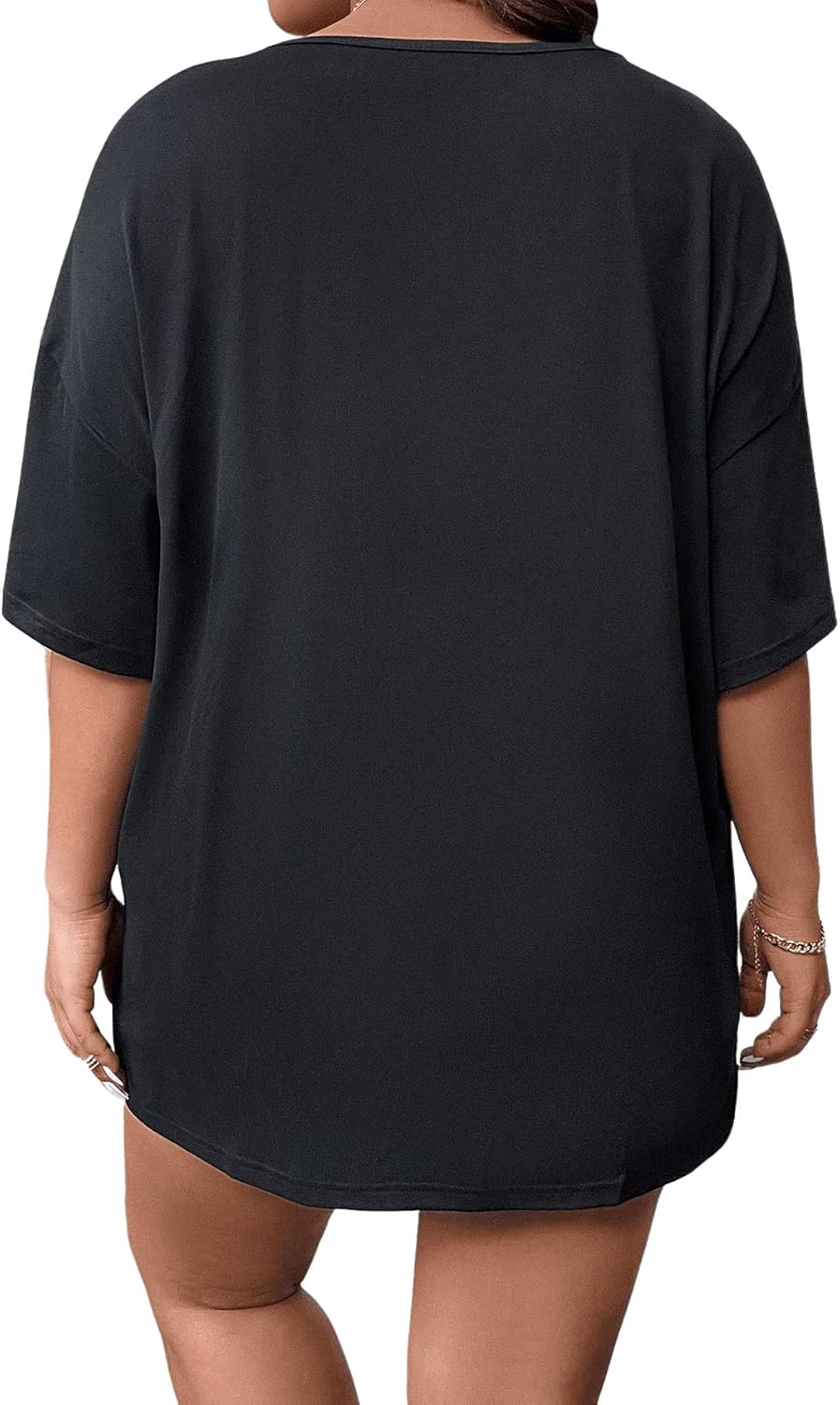 SOLY HUX Women's Plus Size Letter Graphic Tees Cut Out Deep V Neck Half Sleeve T Shirts Tops - Image 2