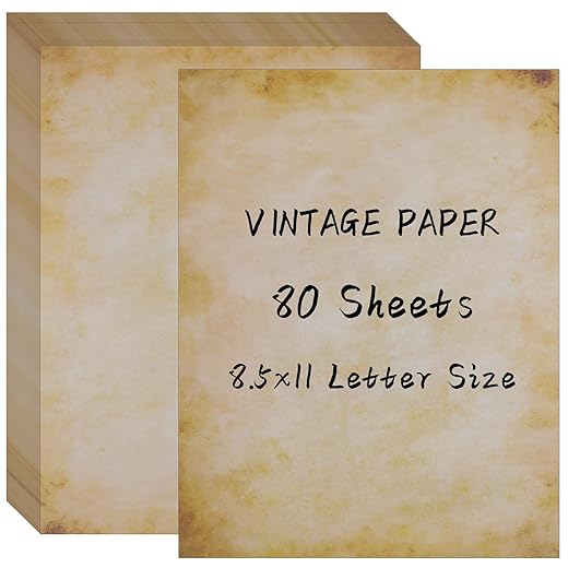 80 Sheets Vintage Paper, 8.5" x 11" Antique Stationary Paper for Writing, Letter Size Printer Paper, Double-sided Aged Parchment Paper for Printing, Decorative Old Look for Invites Resume