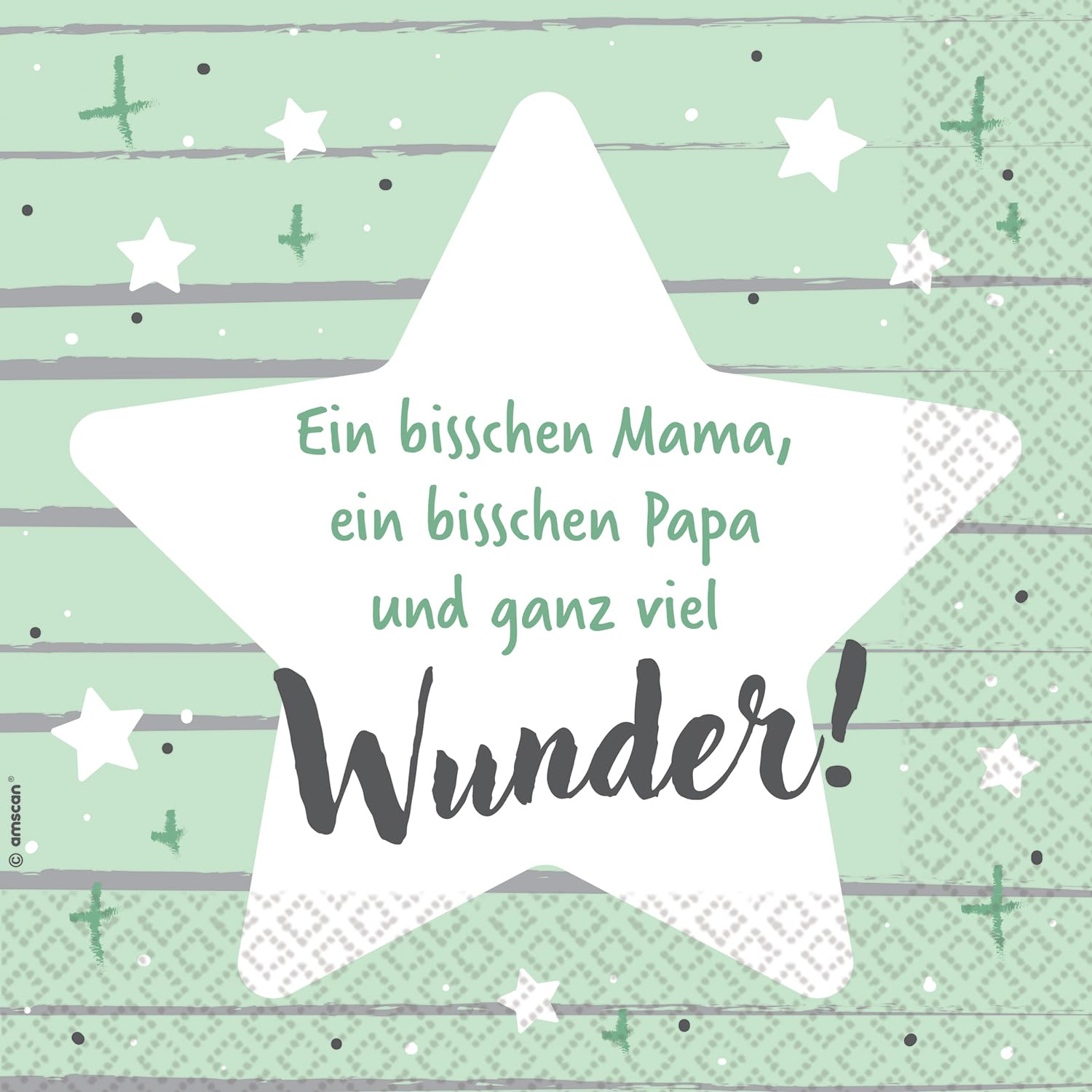 Riethmüller Serviettes EIN bisschen Papa, EIN bisschen Mama 33 cm x 33 cm, Pack of 16 - Large Paper Napkins with Saying for Birthday and Christening - Table Decoration