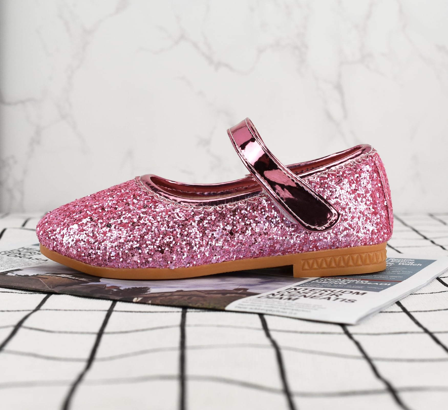 Chaussures de Princesse pour Filles avec Paillettes Mary Jane Chaussures de Déguisement Reine Scintillantes pour Anniversaire, Fête, École, Activité Rose
