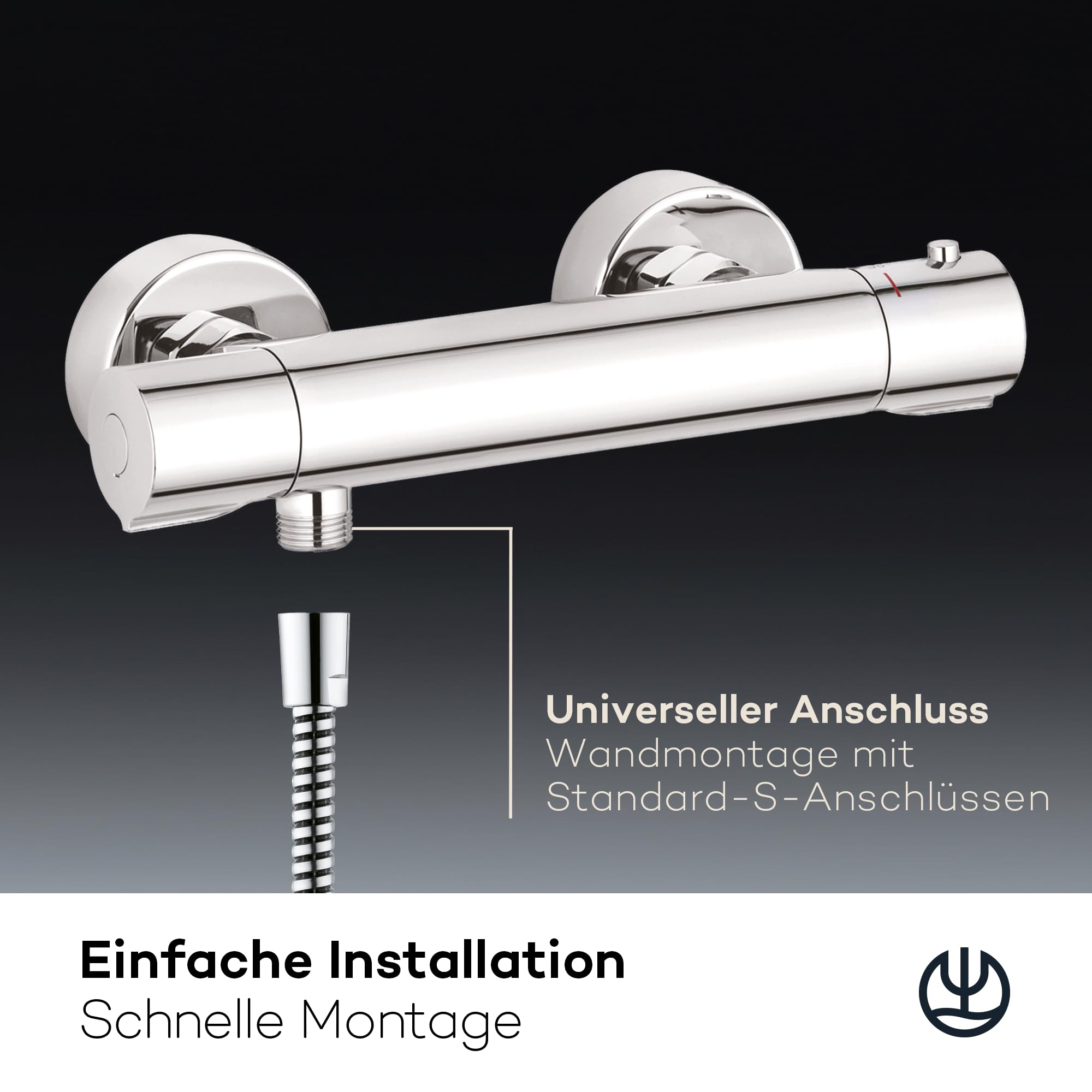 KLUDI Duscharmatur Duschthermostat mit Temperaturbegrenzung, Aufputz-Brausearmatur, für 1 Verbraucher, Wandmontage, Sicherheitssperre, Chrom, 350020538