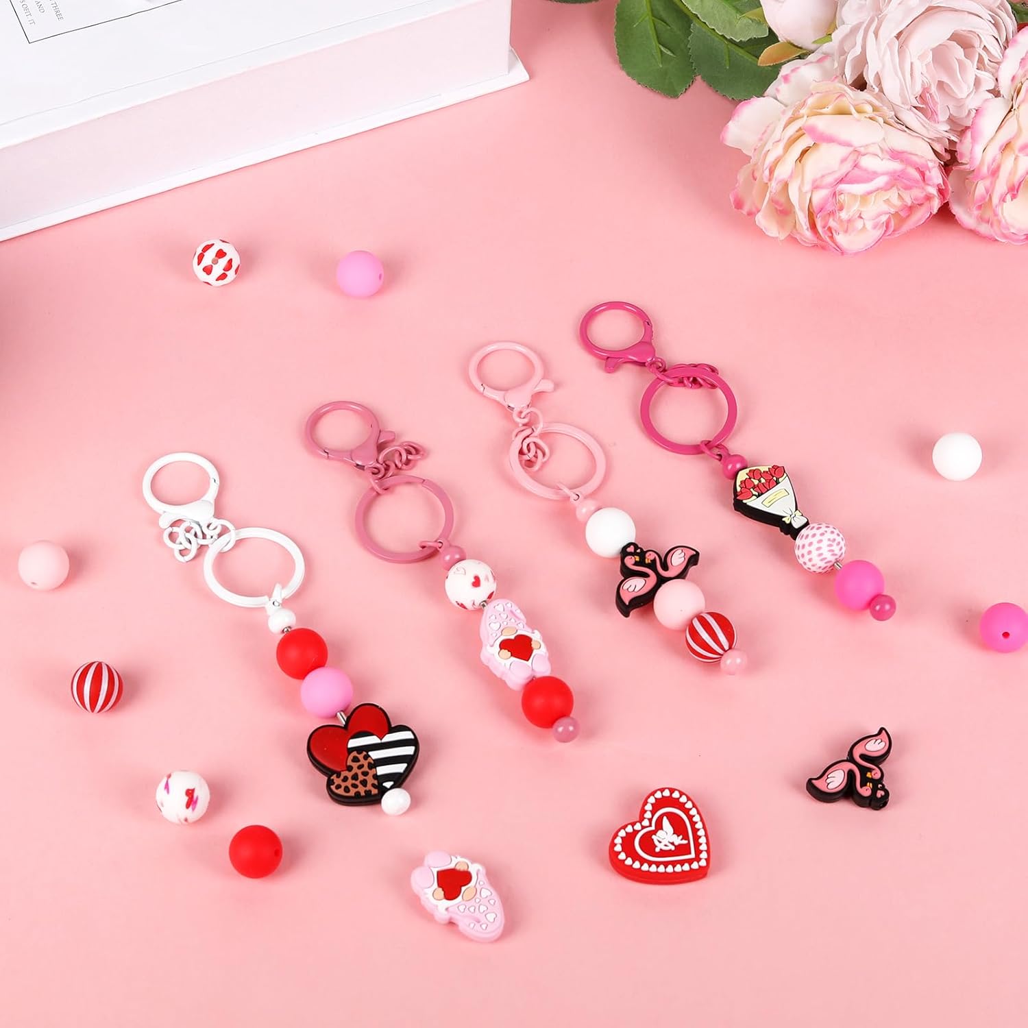 Silicone Beads for Valentine's Day,120pcs 15mm Rubber Focal Beads for Pens Keychain Bracelet Lanyard Making Kit - Image 6