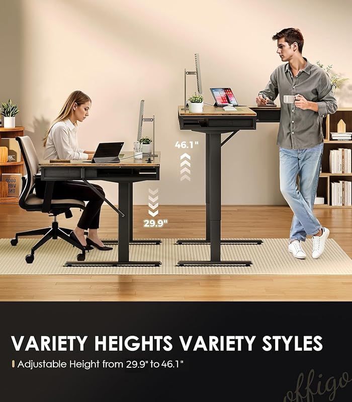 OffiGo 63 Inch L Shaped Electric Standing Desk with 4 Drawers, Rustic Brown image 4