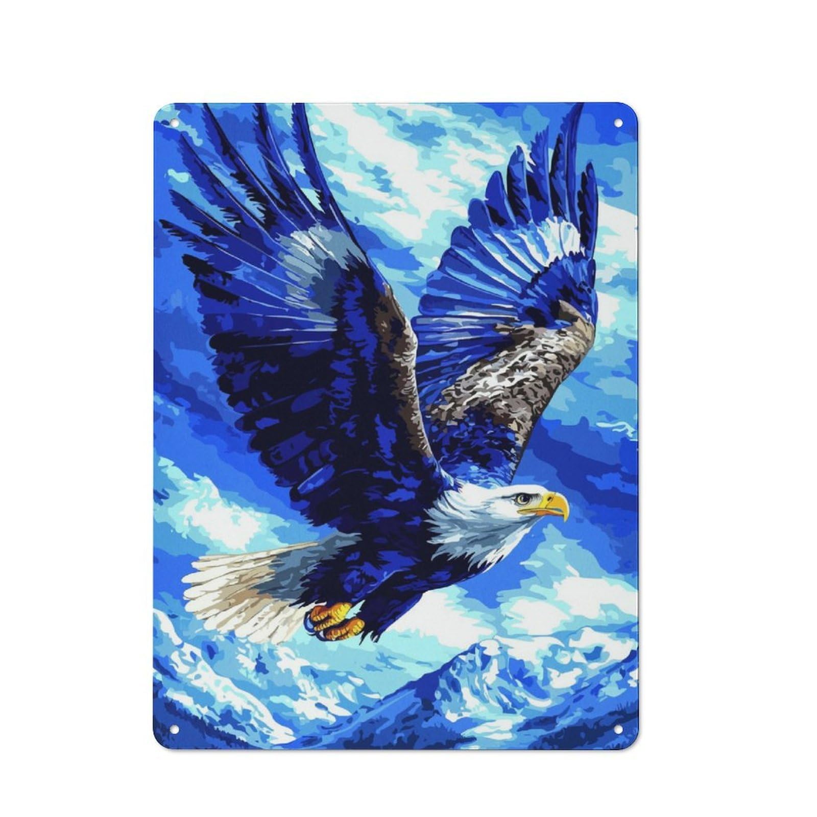 Junmoney Blue Eagle Soaring Tin Sign 40X30cm For Café Or Home Bar, Retro Wall Decor, For Garage, Workshop And Man Cave Decoration