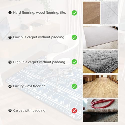 Miniatura 6 de Placoot Tapete de pana resistente para silla de oficina para alfombras y suelos de madera dura, tapete de piso de tres pliegues, tapete para silla