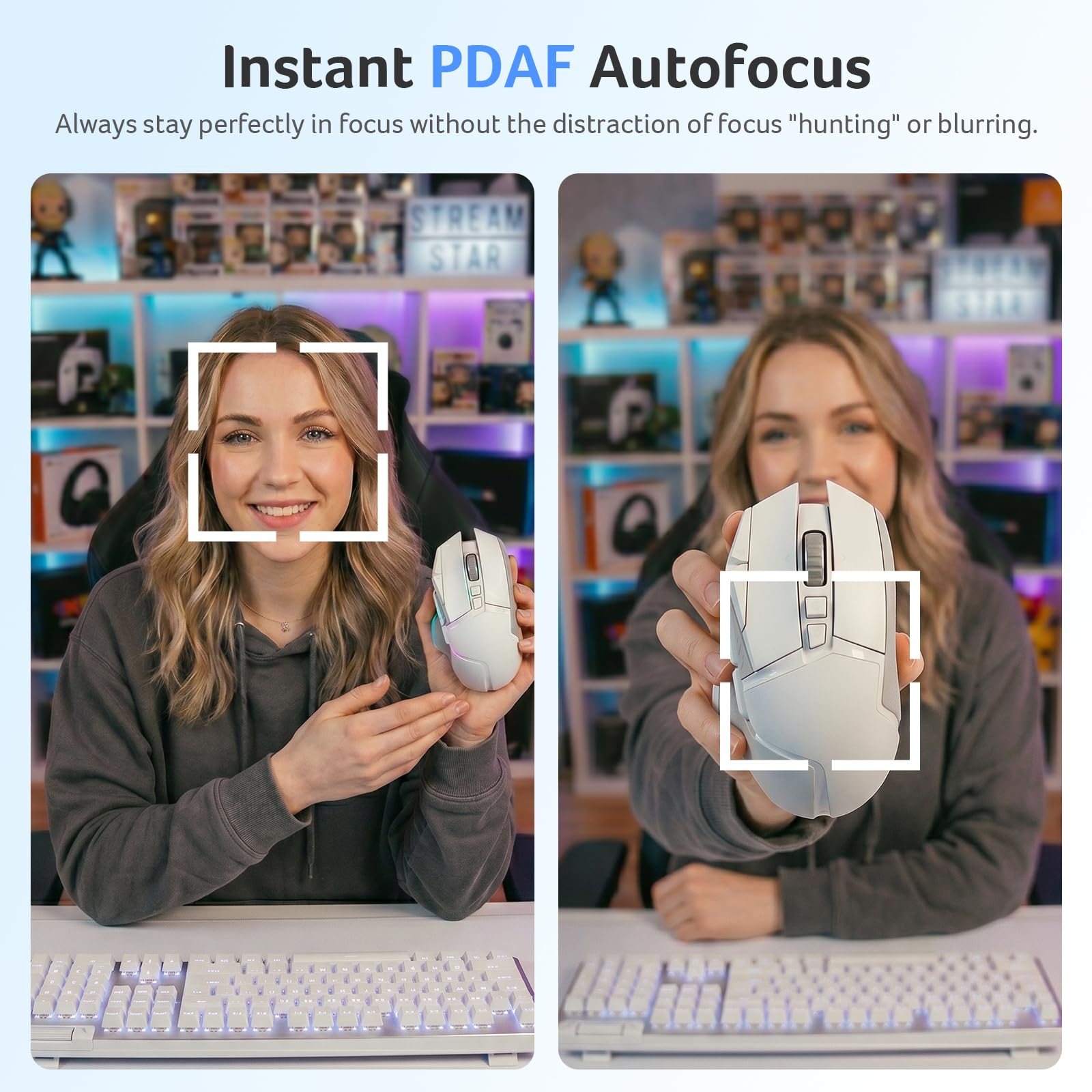 Acer A640 Webcam 4K per PC con sensore Sony PDAF Autofocus AI Noise Canceling Mic 2K 1080P/60fps Adattatore USB A a C Fotocamera per Gaming Streaming Riunioni Switch 2 Camera Team Zoom FaceTime