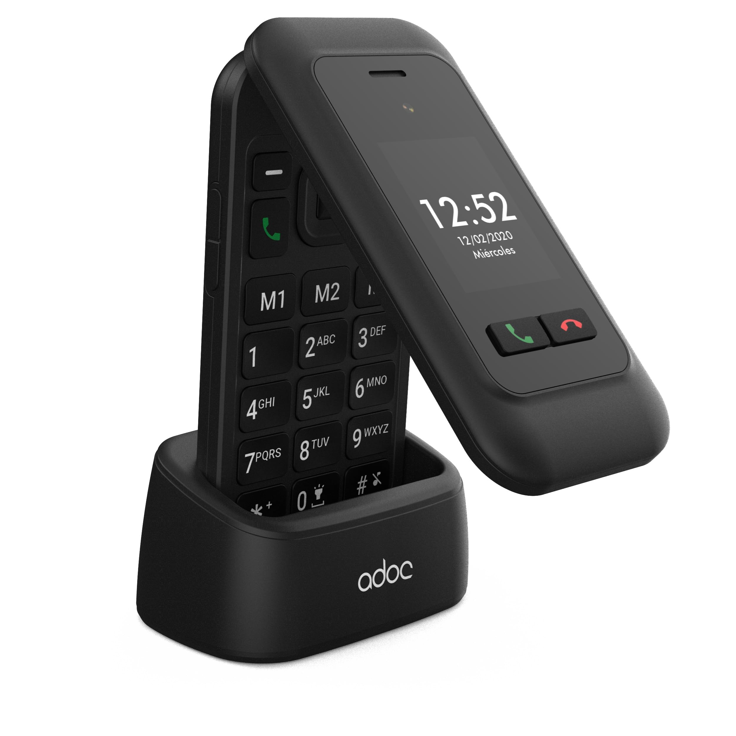 ADOC SC01 Teléfono Móvil 4G de Tapa para Personas Mayores, 2 Pantallas, Bluetooth, Wi-Fi, Linterna y Radio Teclas e Iconos Grandes, Botón SOS, Fácil Uso, 3 Memorias Directas. Compatible con audífonos.