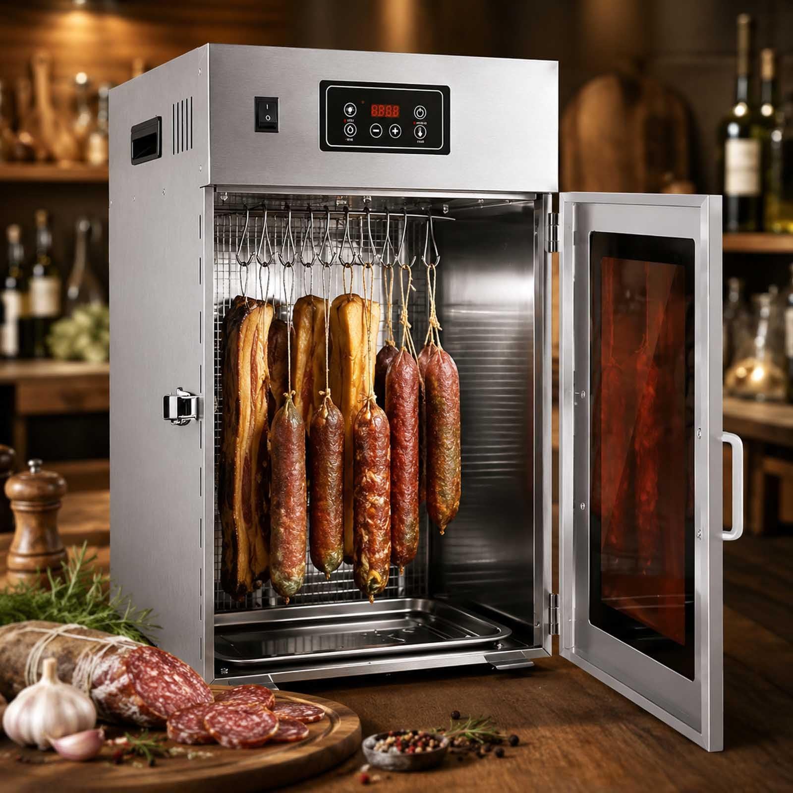 Reifeschrank Für Fleisch Und Wurst, Dry AGER Trockenschrank Aus Edelstahl, Biltong Box, Dry Aged Reifeschrank Mit Led-Timer, Fleisch-Trockner Für Wurst, Speck, Jerky 7.5KG