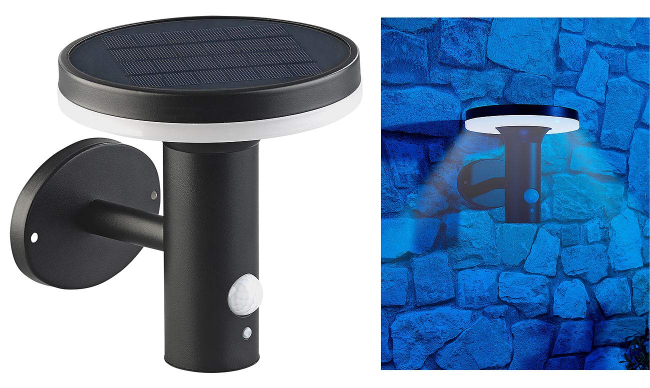 Lunartec Wandlampe: 2 Premium-LED-Solar-Wandleuchten, PIR-Sensor, Nachtlicht, 600 Lumen (hochwertige Solar-Wandlampe, Moderne Wandlaternen, Dimmer)