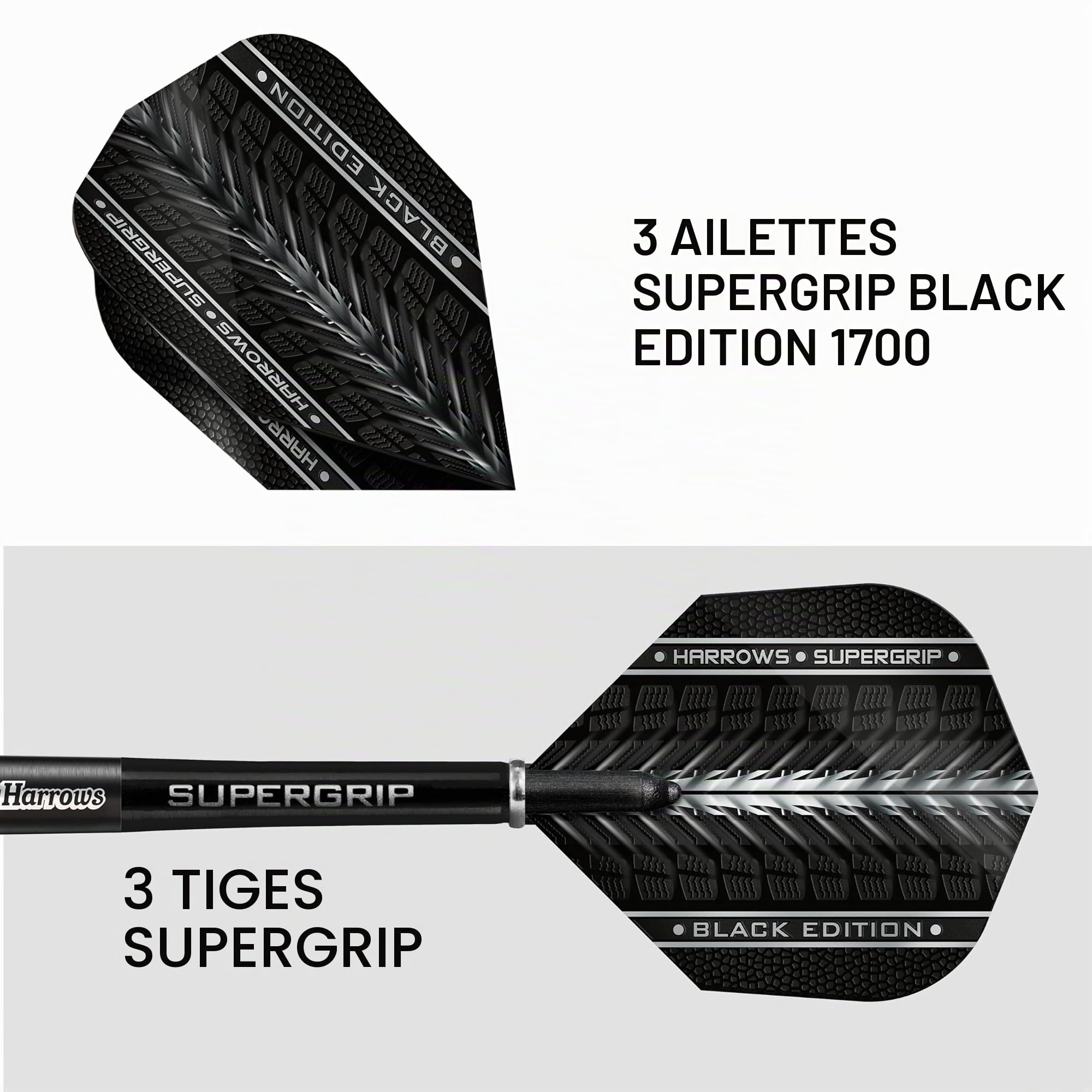 Harrows Supergrip Black 90% - Fléchettes Pointe Acier 22g