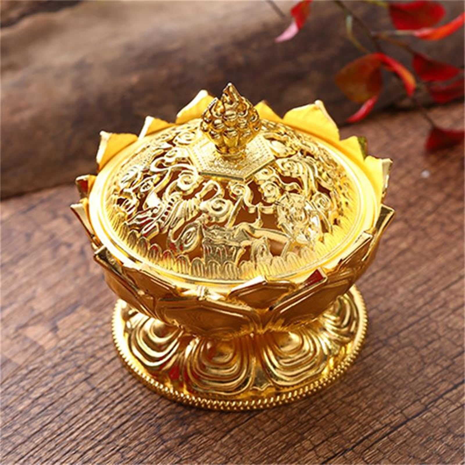 Clásico Quemador de Incienso de Flor de Loto, Soporte de Buda Budista, Mini incensario de sándalo de latón, artesanía de Metal, decoración del hogar Decoración(Gold)