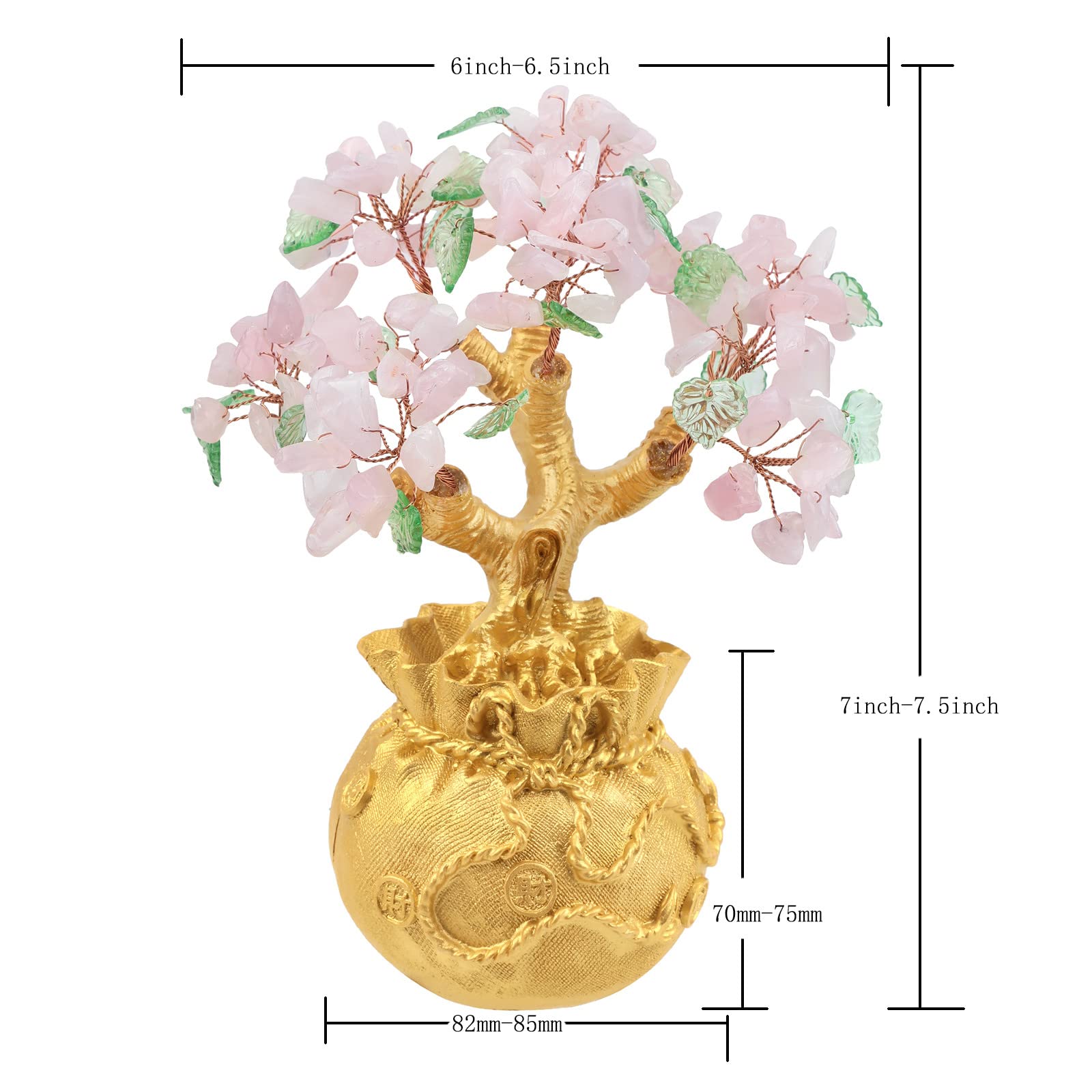 Nupuyai Rose Quartz Crystal Money Tree with Golden Money Bag Base for Home Office Decor Wealth and Luck Bonsai Tree Fengshui Ornament with Gift Box - Image 2