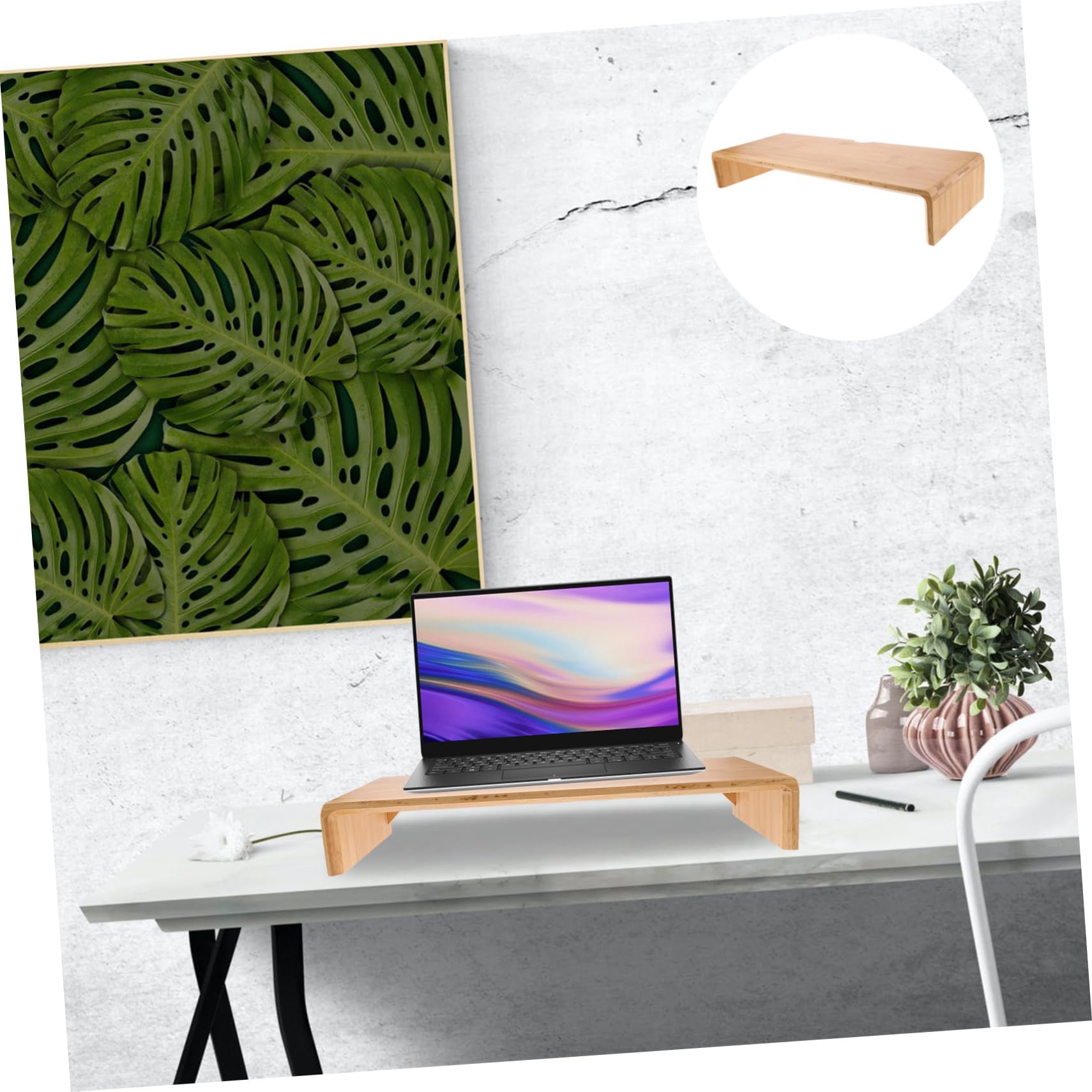 Angoily Monitorständer für Bessere Ergonomie zur Erhöhung des Bildschirms aus Bambus mit Schreibtisch Organizer Einfache Rustikale Computerbasis für Büro Am Arbeitsplatz