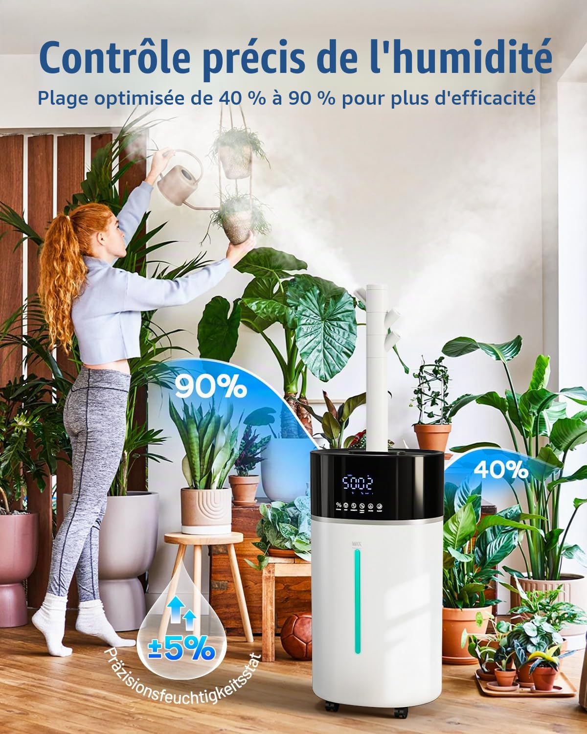 Humidificateur pour grandes pièces, 18 l, technologie brume chaude et froide, blanc