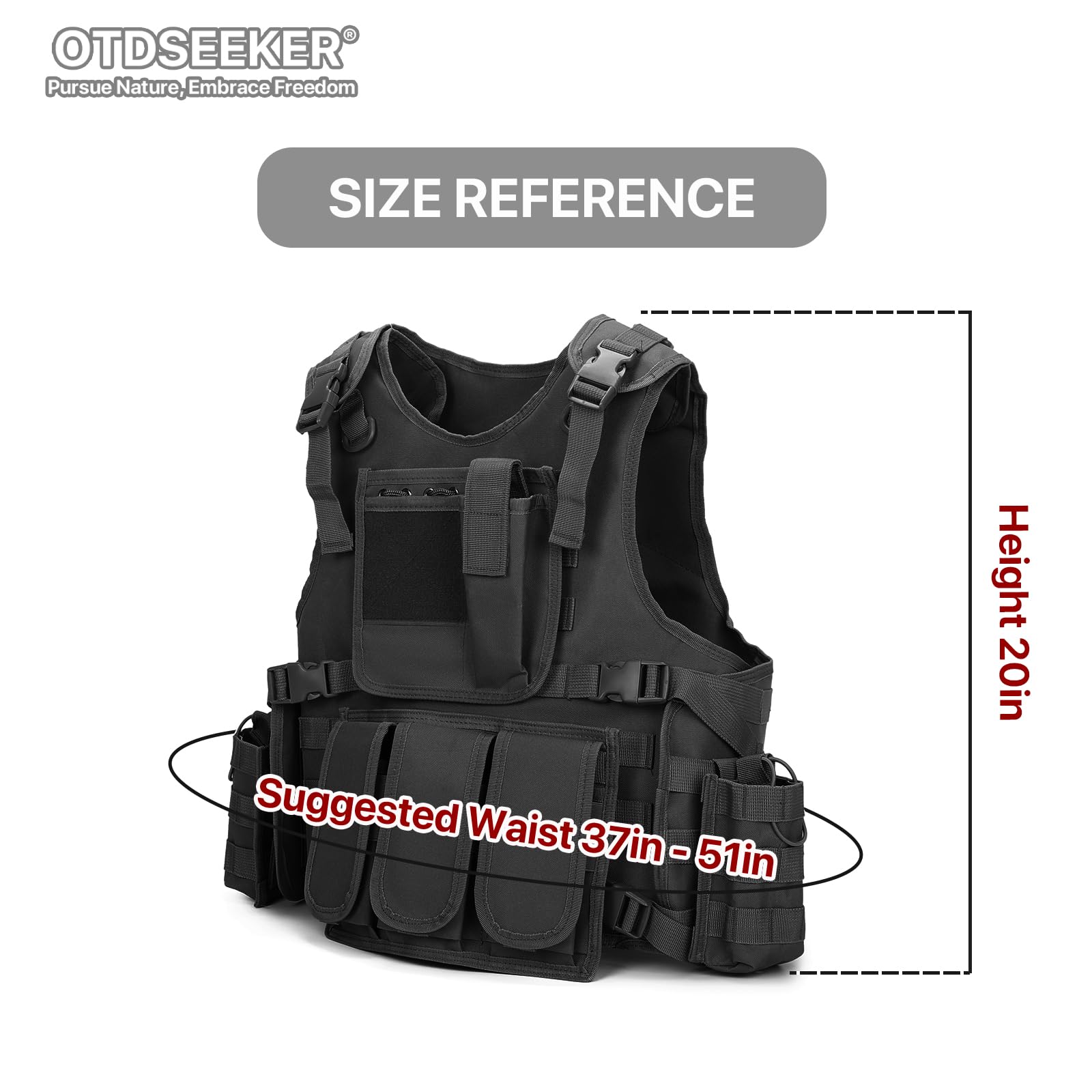 OTDSEEKER Tactical Vest for Men, Molle Security Vest and Cap Gloves Protection Equipment for Airsoft Paintball Training, Black