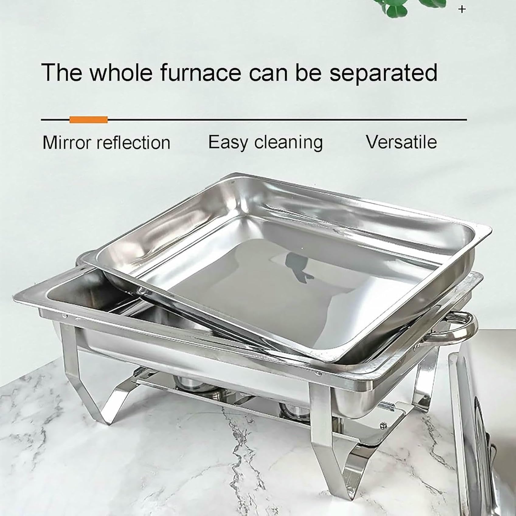 Juego de Buffet Chafing Dish, Calentador de Alimentos portátil, Juego de Buffet Chafing Dish de Acero Inoxidable, para buffets, Bodas, Banquetes y Catering (3 Rejillas, 5 Piezas)
