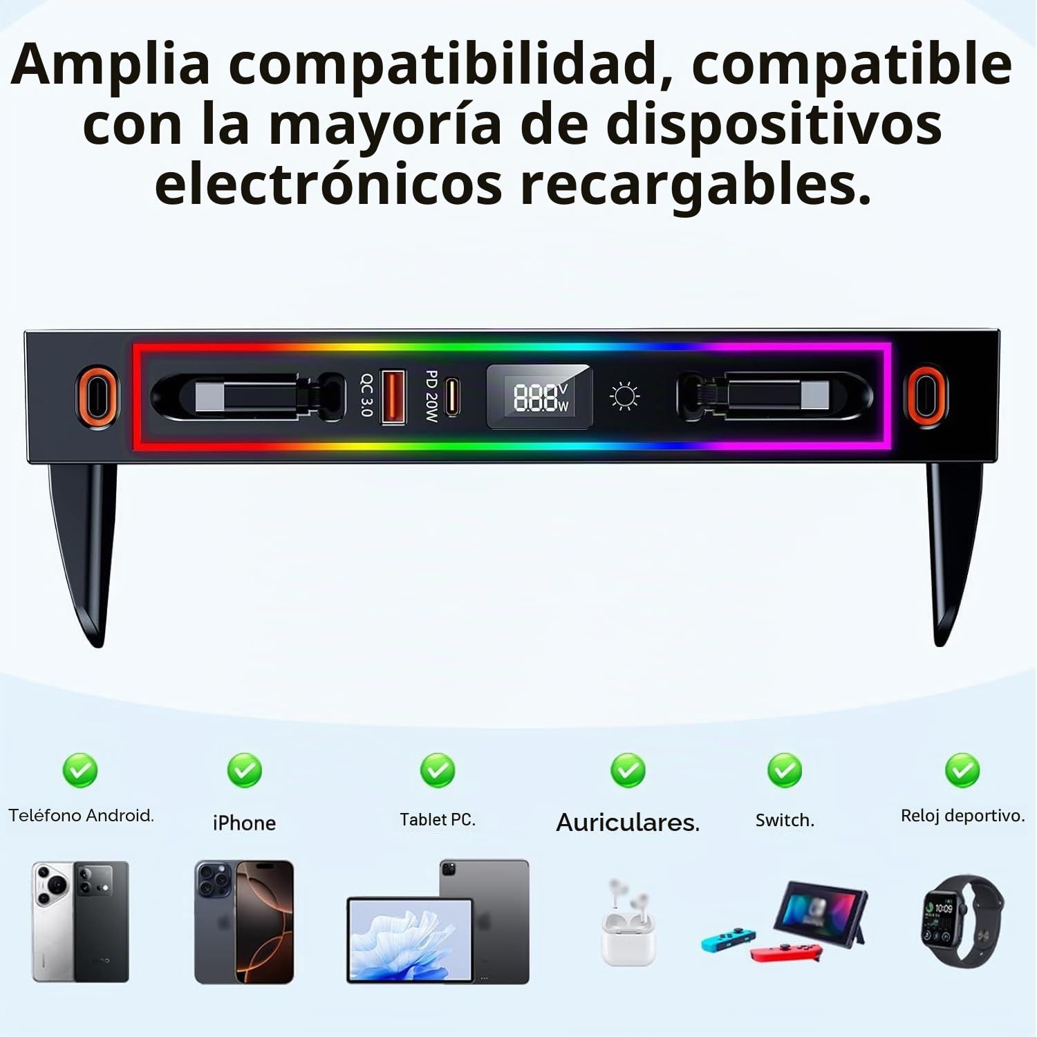 Concentrador USB para Coche Toyota RAV4 2020-2025, Estación de Acoplamiento Retráctil Multipuerto, Cargador Rápido de Teléfono para Consola Central con luz RGB para Toyota RAV4 Accesorios(Black)