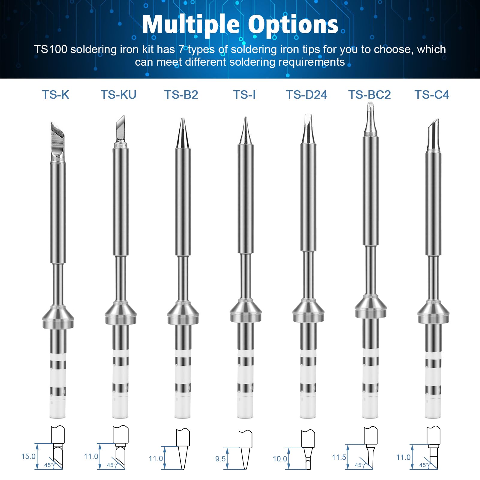 7 Mini Punte di Saldatura in Acciaio Inox per sostituire Il Saldatore Ts100, Set Saldatore Portatile per Esterni, Mini Ricambio per Saldatore Digitale (7 Pezzi)