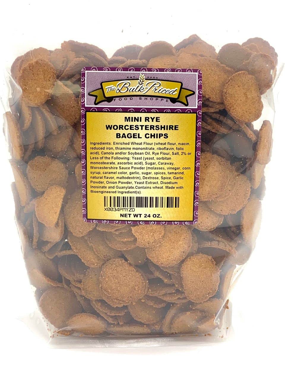 Mini Rye Worcestershire Bagel Chips, Bulk Size, (1.5 lb