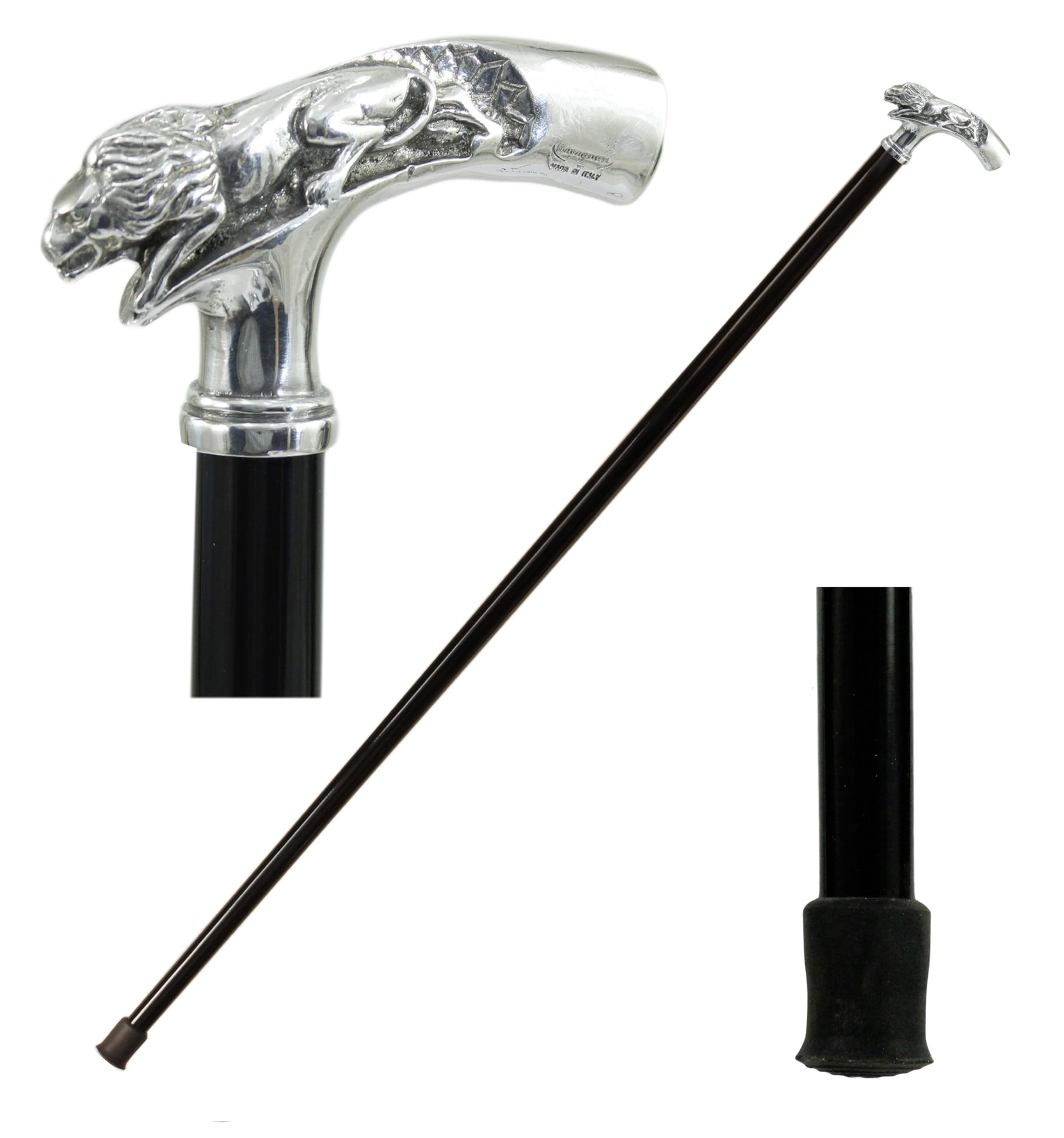 CAVAGNINI Canne da Passeggio Leone Ortopedico Elegante Cerimonia Legno Faggio Fatto a Mano su Misura 5 Colori Manico Peltro Lucido Finitura Argento Incisione Nome Compresa Regalo Lusso Papà