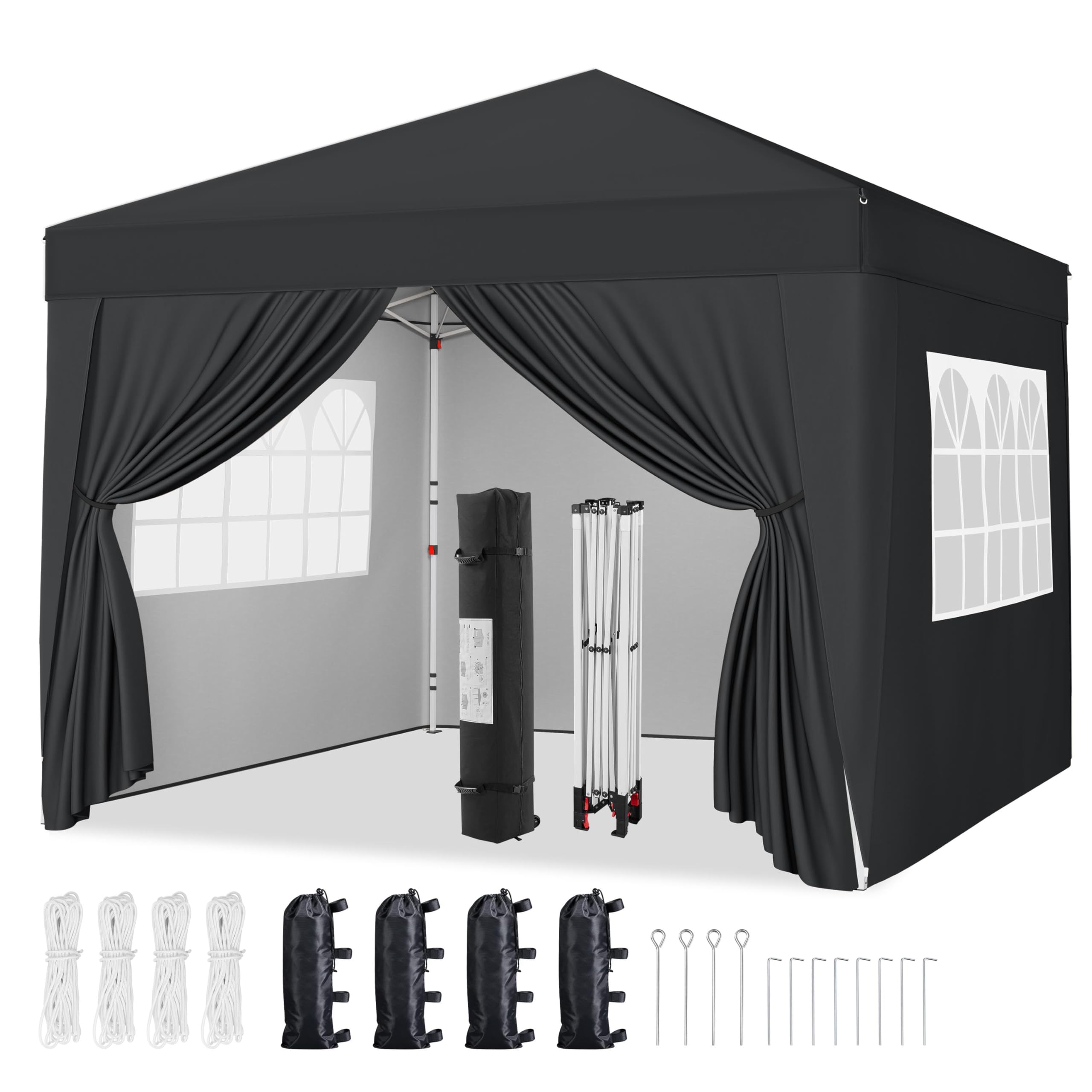 Yaheetech Pop-Up Gazebo 3x3 with 4 Removable Side Panels, Silver-costed Oxford Marquee Canopy with Wheeled Bag & Sandbags, Metal Frame Shelter Tent for Outdoor Garden Party Camping, Black