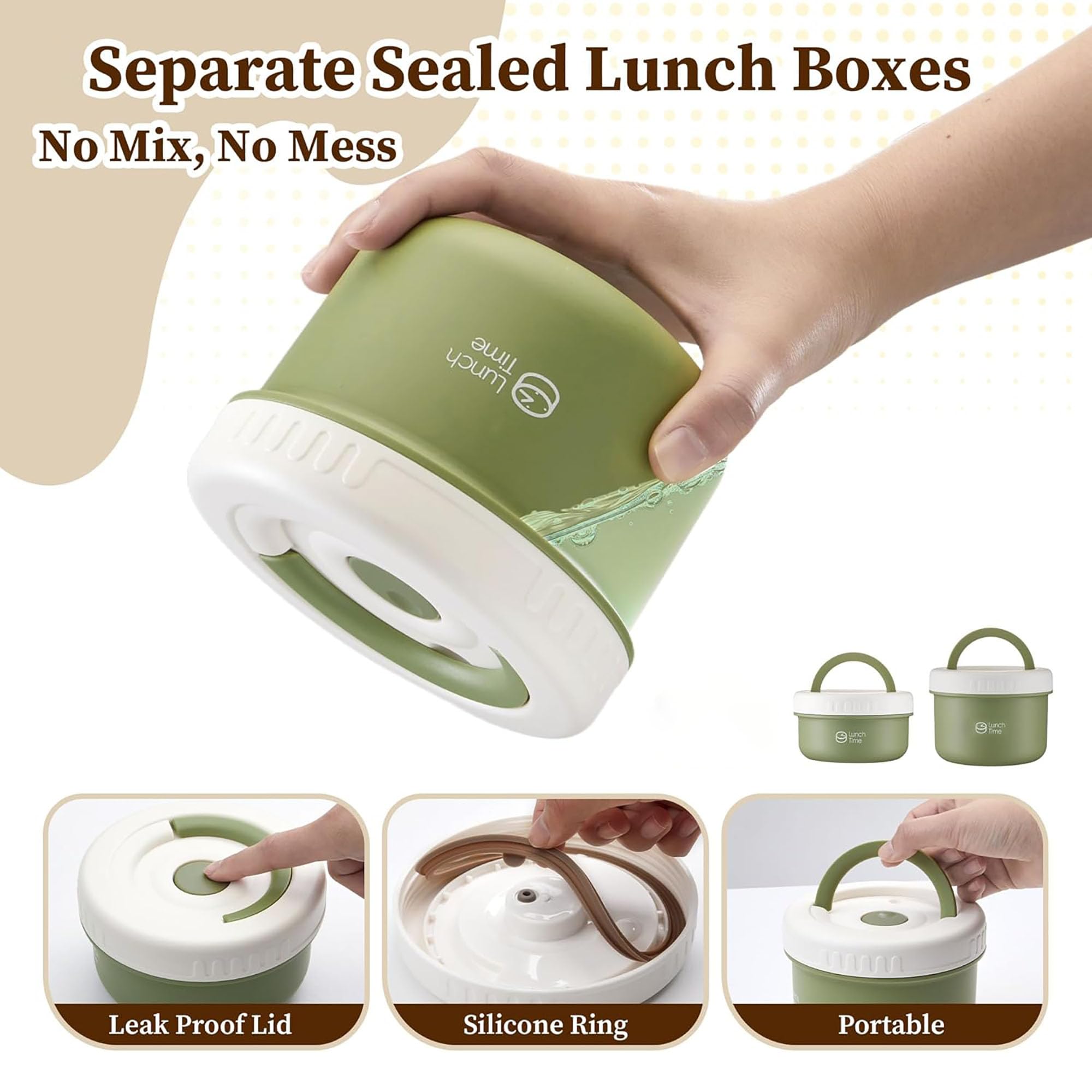 Ceramica Scatola Pranzo Contenitore Termico, Contenitore Termico per Pranzo Forma Rotonda per Conservazione Degli Alimenti Scatole Picnic per pasti fuori casa, lavoro, scuola,Brown-4 pieces