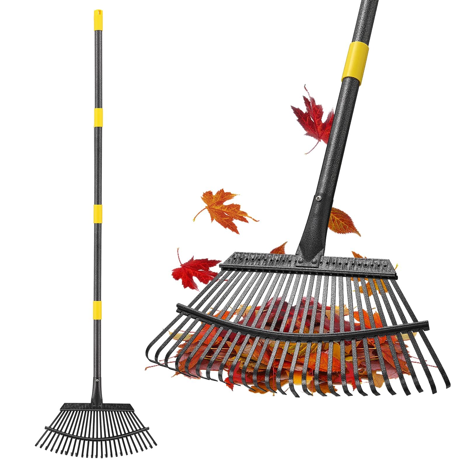 Rechen für Blätter, strapazierfähig, großer Garten-Laubbesen für Rasen, 165 cm, Gartenrechen mit rücksparendem langem Griff, 47 cm breit, 25 Zinken Kopf für schnelle Reinigung, Hof-Grasschnitt,