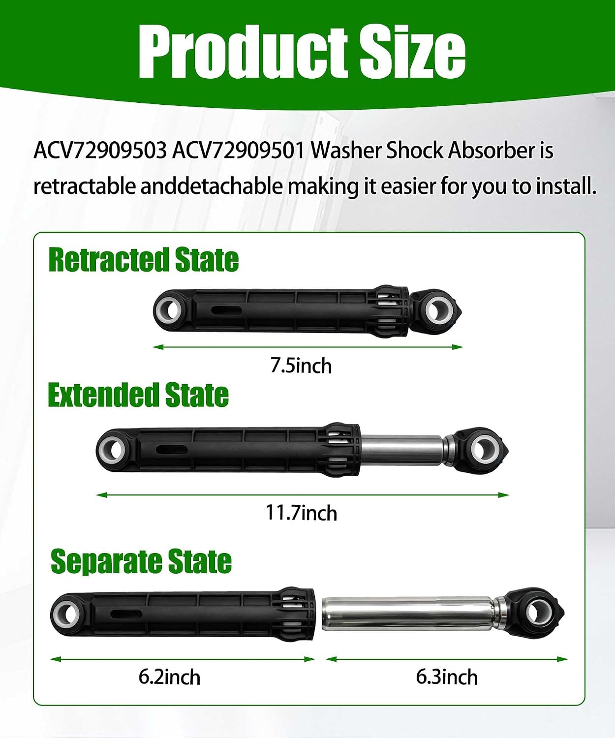 ACV72909503 ACV72909501 Washer Shock Absorber Fits for LG Kenmore Machine | Fits for LG Kenmore Machine WM3250HVA WM3570HWA WM3670HVA WM3700HWA WM3900HWA Replace AP5974356 PS11707466 3283589