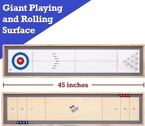 Miniatura 3 de Sterling Games - Juego de mesa 3 en 1, juego de juego de arcade de madera de dos caras con discos y pasadores de bolos, un juego de mesa para niños