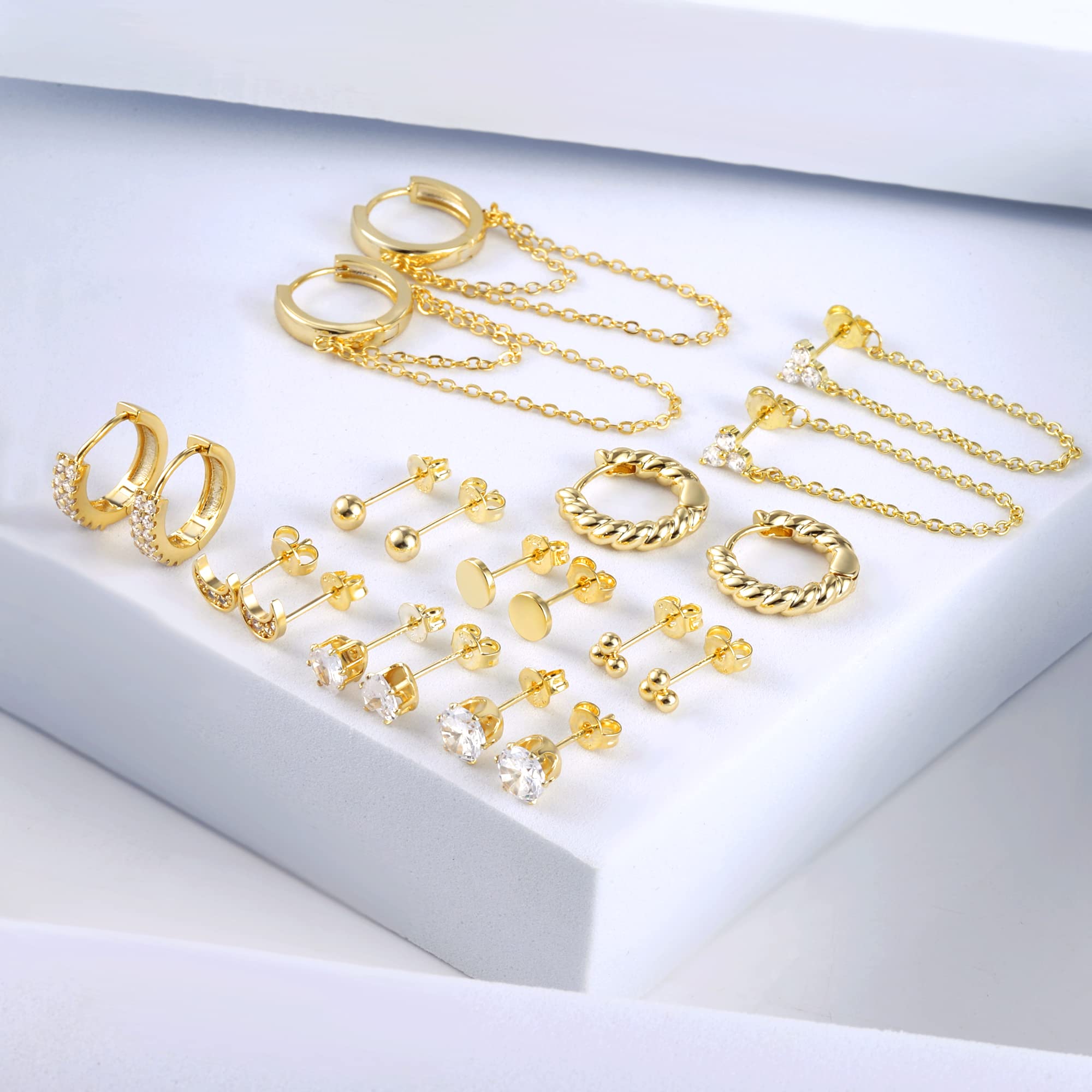 ALEXCRAFT Piccoli Orecchini a Cerchio, Orecchini Per Polsini Auricolari Da Donna, Orecchini a Cerchio Intrecciati Da Donna, Orecchini a Cerchio Spessi Vintage Ipoallergenici In Oro e Argento (9 Paia)