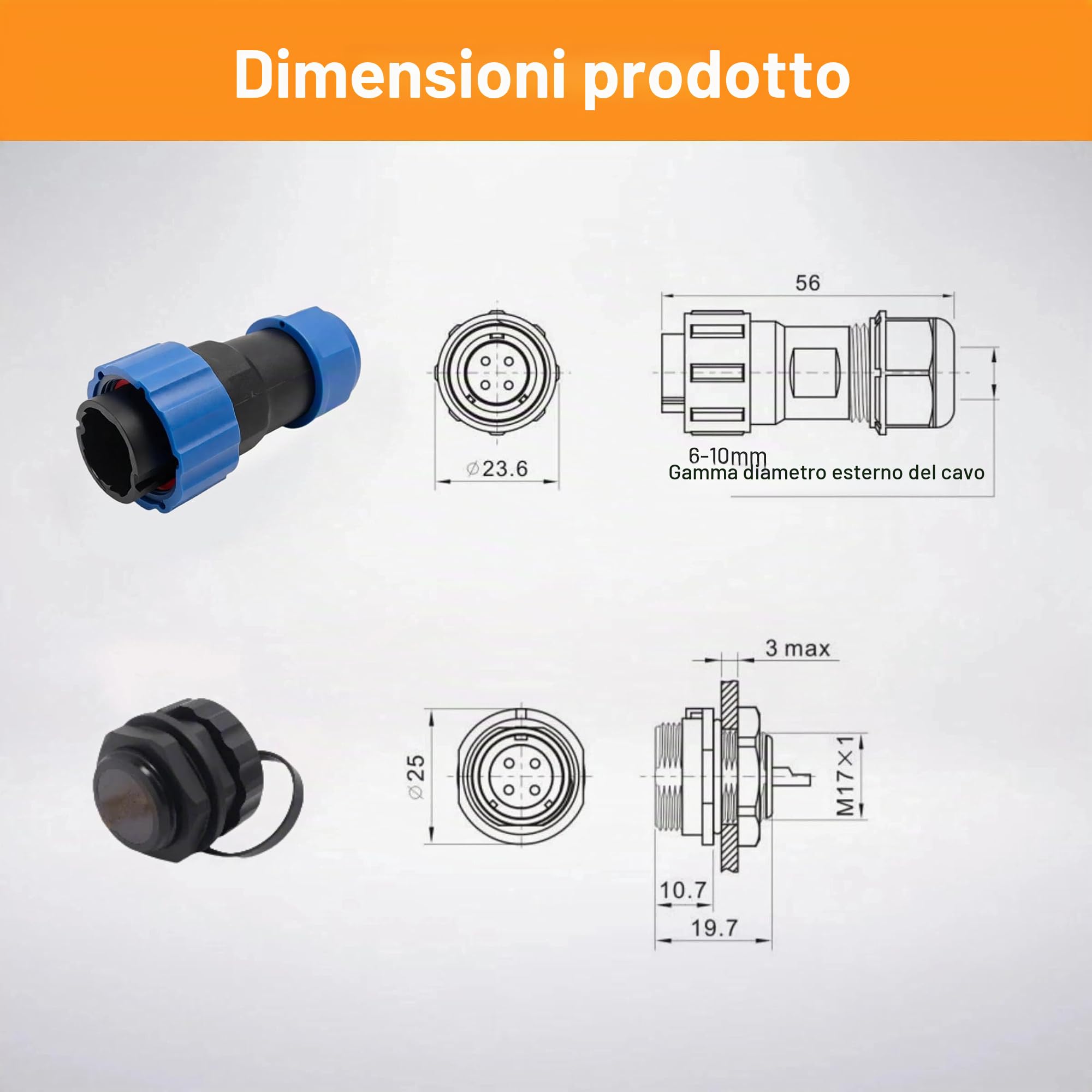 Elecbee Connettore di saldatura SP17 4 poli, IP68 connettore maschio spina e femmina presa 4 poli SP17 4 pin impermeabile cavo satellitare connettore utilizzato per lampade esterne 250V 5A