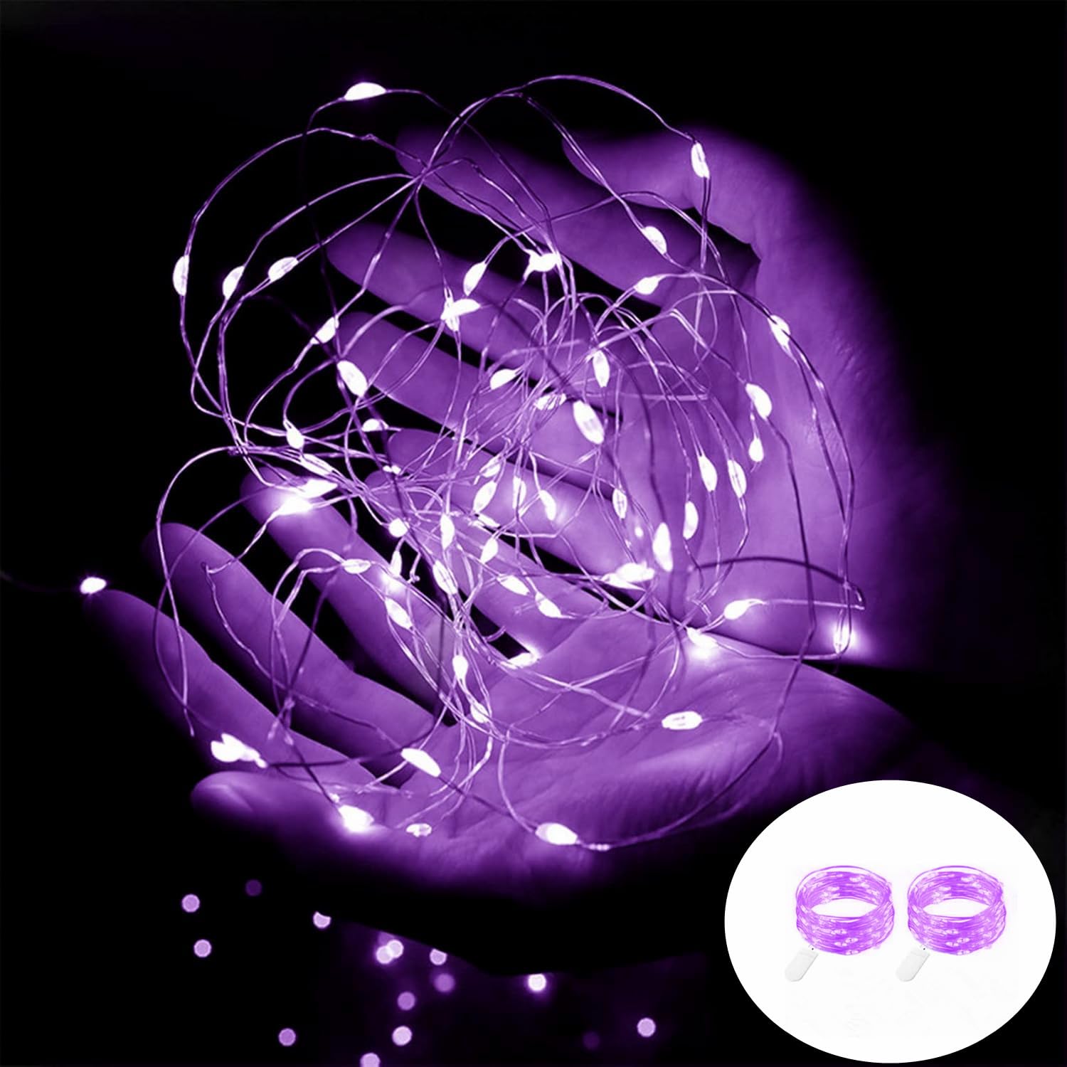 Ranlraka Purple Fairy Lights Battery Operated 7Ft 20 LED String Lights Starry for Bedroom Decor Diwali Halloween Christmas Lights Tree Wedding Party