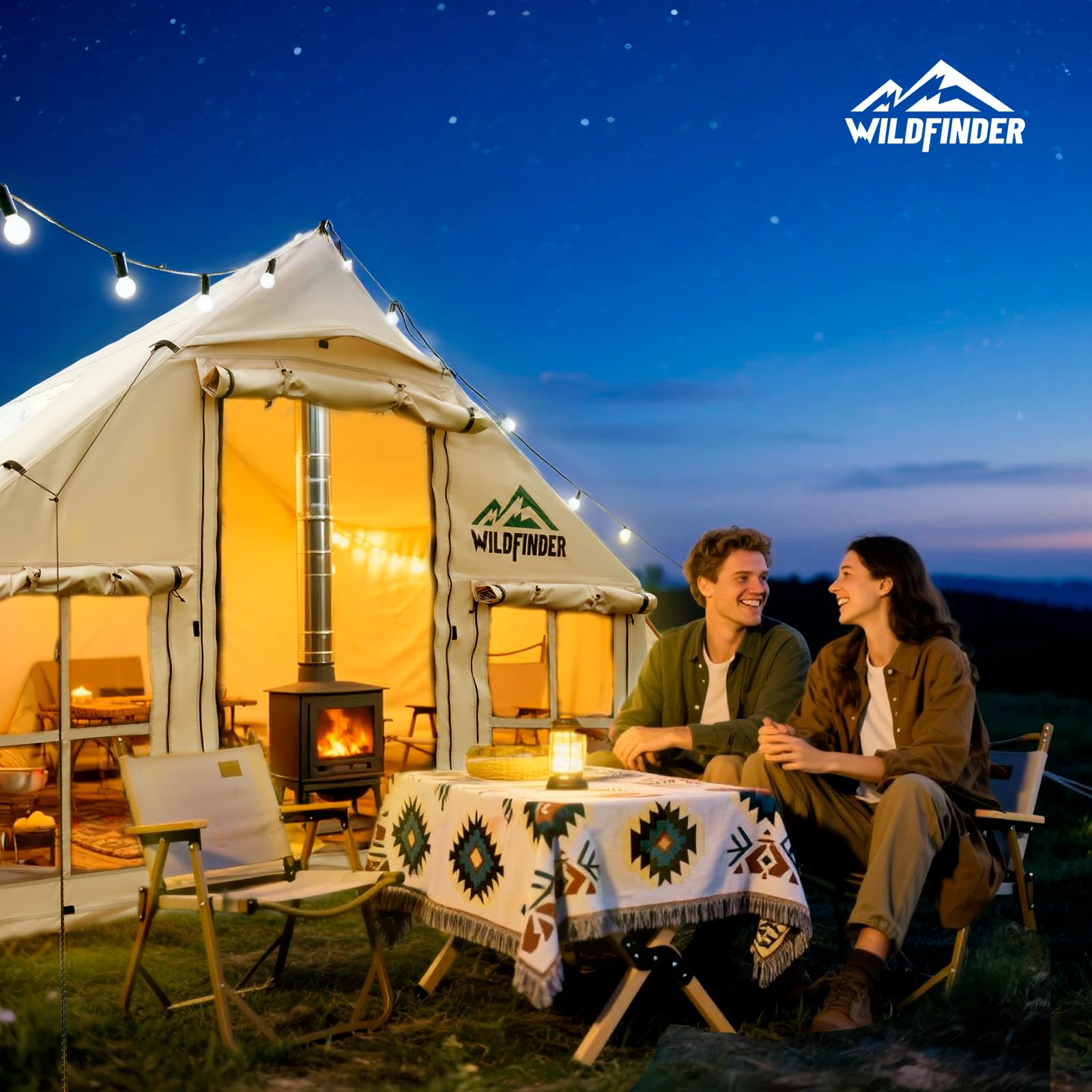 Inflatable Tent with Skylight, Quick Setup Blow Up Tents with Pump, Hot Tent with Stove Jack, Waterproof Oxford Inflatable House for Camping, Air Glamping Tents for Camping Adult 4-6 Person