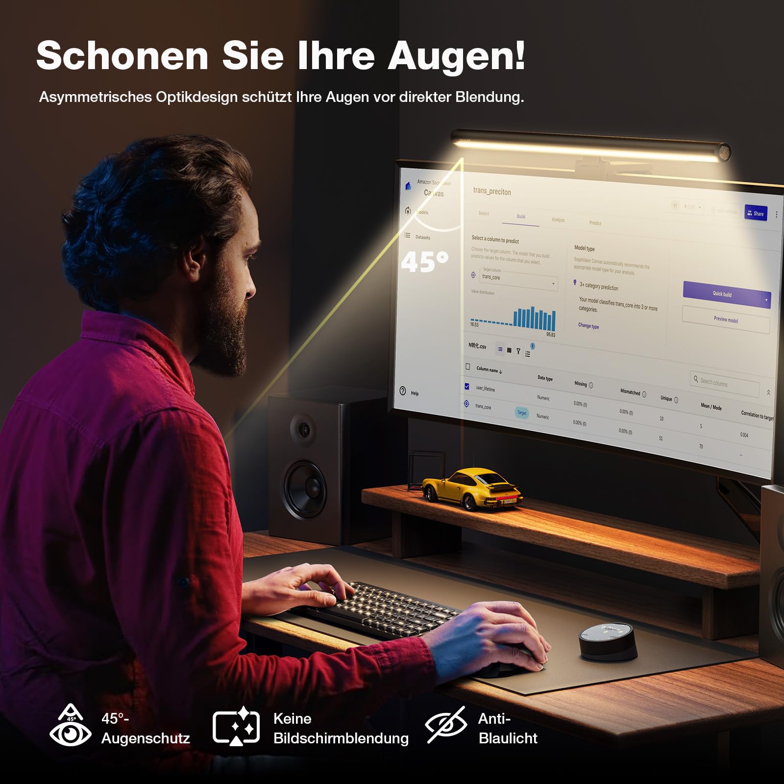 Douxlife LED Computer Monitor Light Bar Screenbar mit Touch Control und Fernbedienung, USB aufladen Büro bildschirm lampe, Stufenlos Dimmbare Helligkeit & Farbtemperatur Augenschutz für PC Schwarz