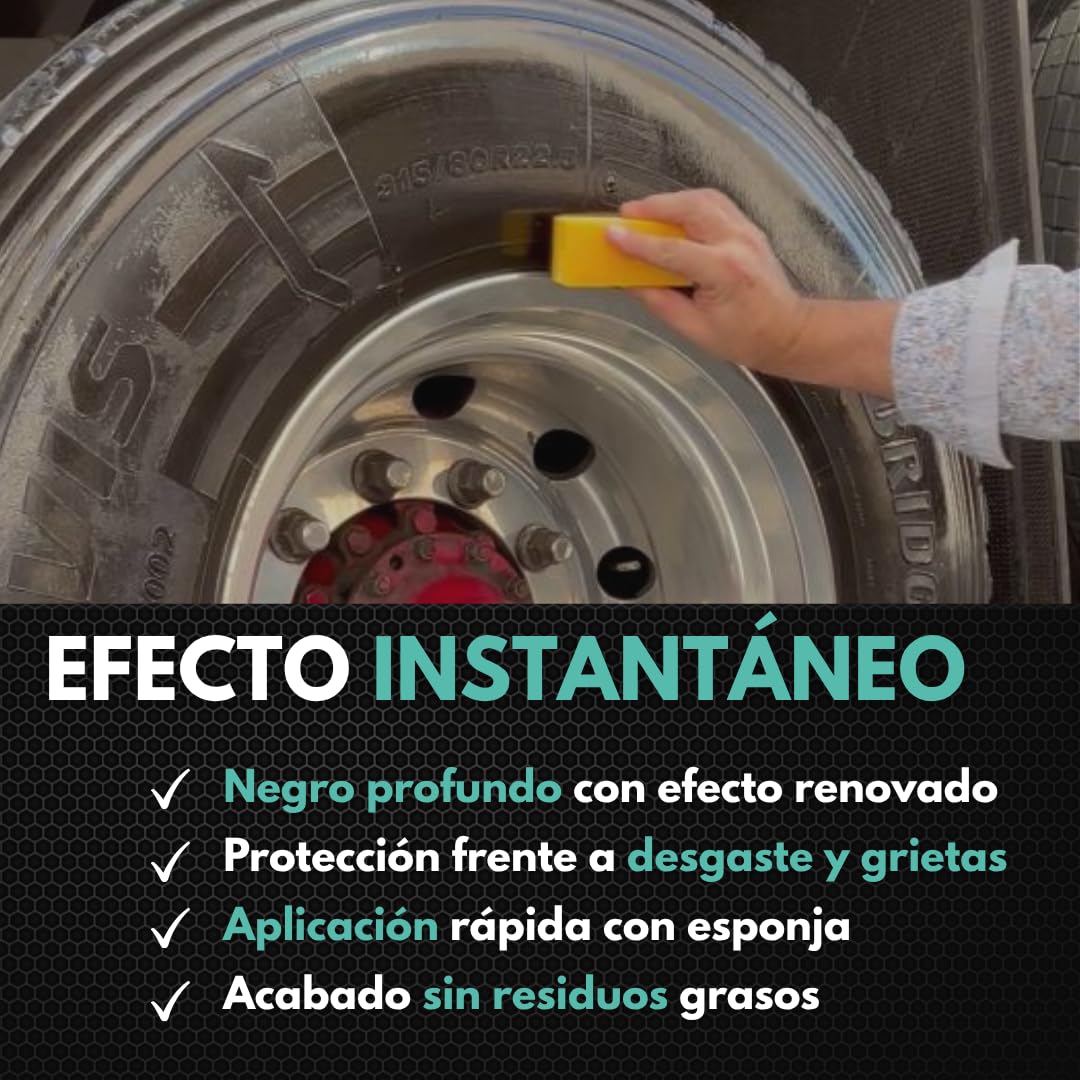 Tecnoxx Tyres Up - Abrillantador e Hidratador de Neumáticos y Gomas - Protección UV, Brillo Intenso y Resultado Instantáneo - Esponja Aplicadora Incluida - Envase Grande 750 ml con pulverizador