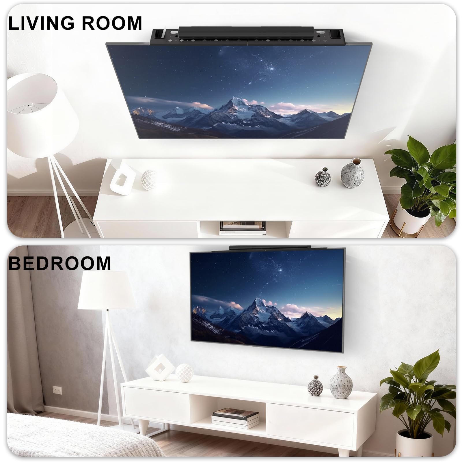 WALI Supporto per soundbar: senza forare il ripiano superiore della TV con 2 scatole portaoggetti, supporto universale per Samsung, Sony, LG, Bose, 34 x 4,3 (TSH004-2B), colore nero