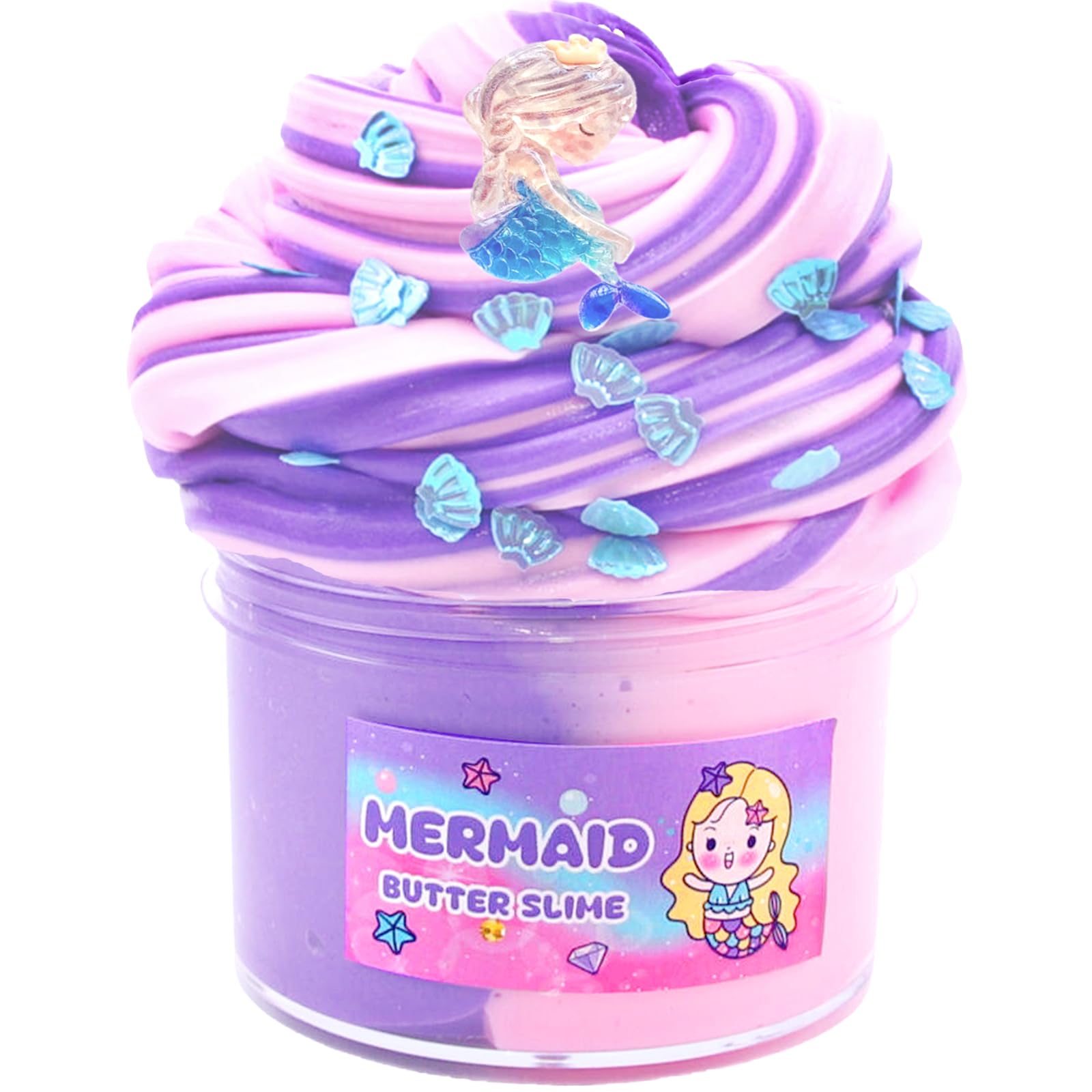 KUALUDJIT Mermaid Scented Butter Slime Toy Kit for Girls and Boys,Super Soft and Non Sticky ,Focus On Relieve Stress DIY Surprise Slime, Birthday Gift and Easter Party Favors(7oz)