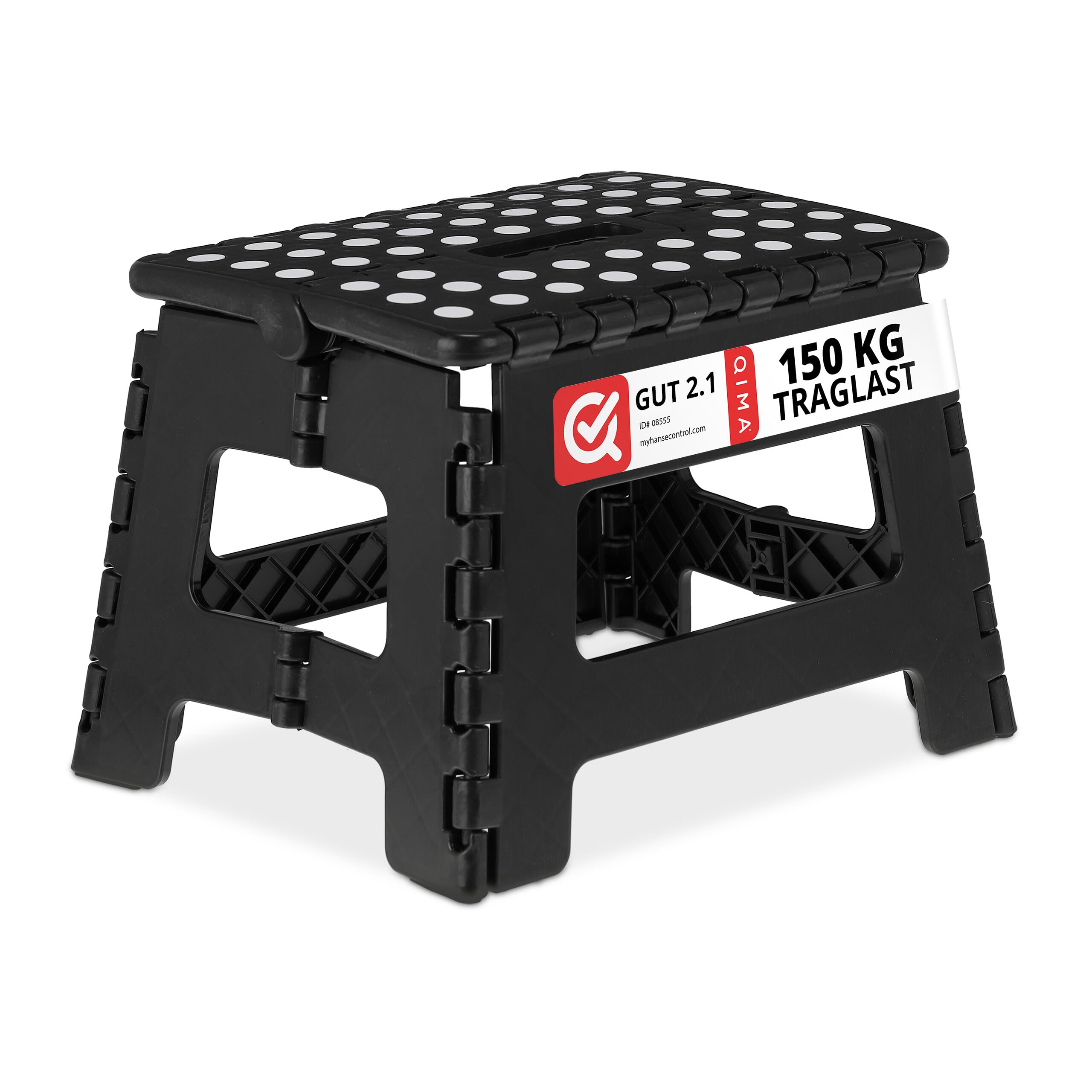 Relaxdays Taburete Plegable, Banqueta de 22,5 cm Alto, 1 Escalón, hasta 120 kg, Banca Antideslizante de Plástico, Negro