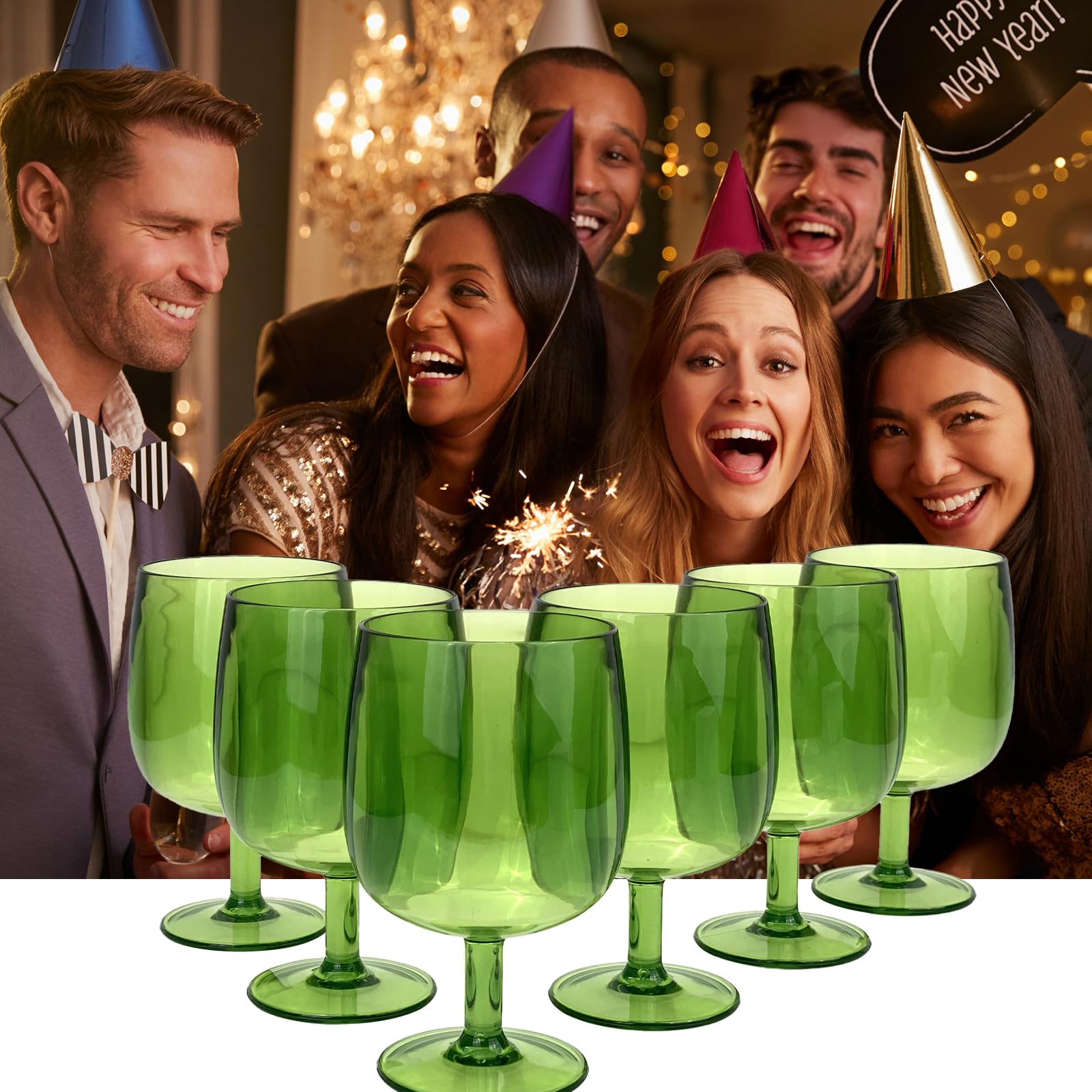 Yalin Set of 6 Unbreakable 12 oz Acrylic Plastic Wine and Water Tumbler Stackable Goblets. (Green, 12 oz) - Image 2