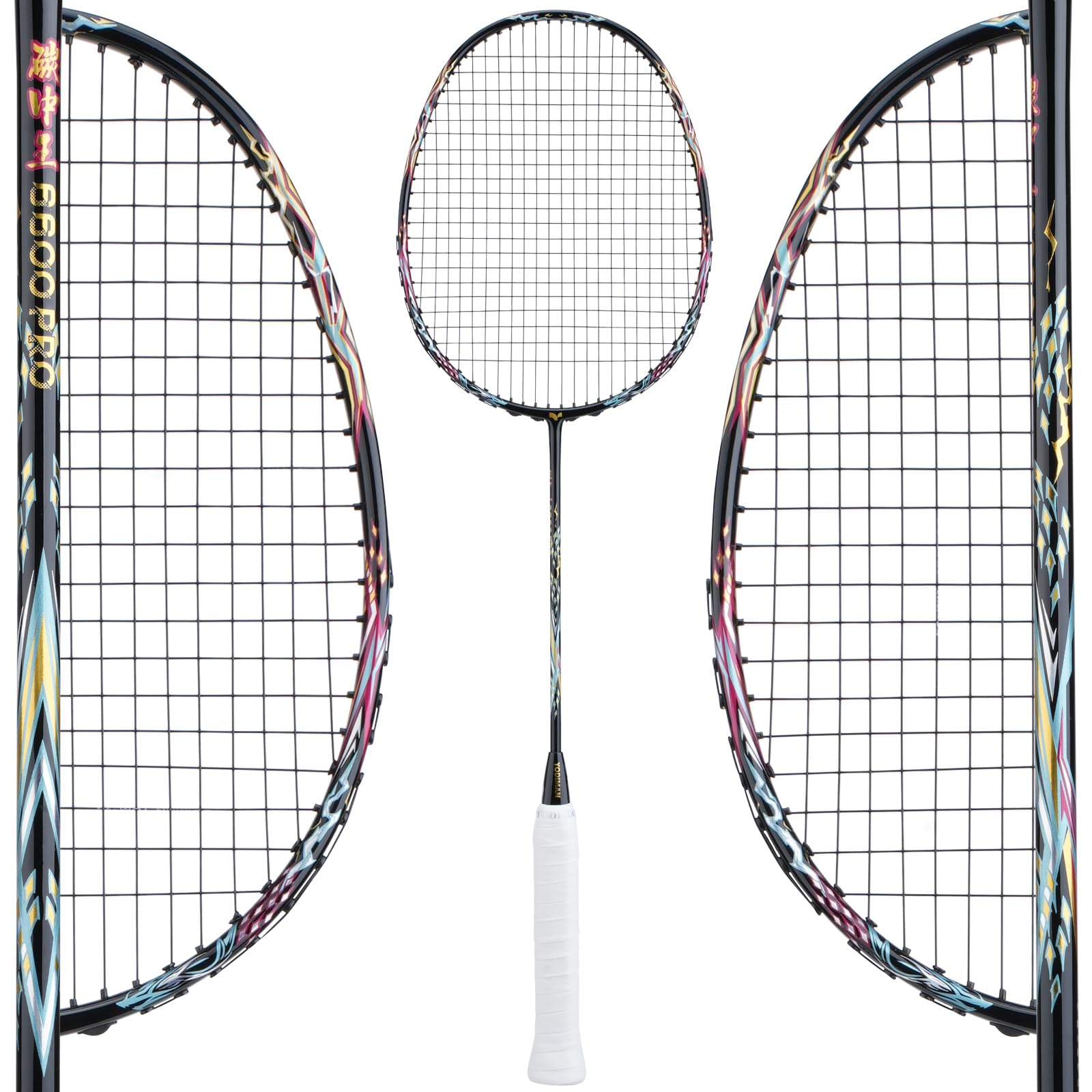 Raquette Simple Badminton Professionnelle YODIMAN - Cadre Double Carbone (Graphite 46T & Fibre de Carbone), Ultra-Légère pour Performance Exceptionnelle - Badminton Racket