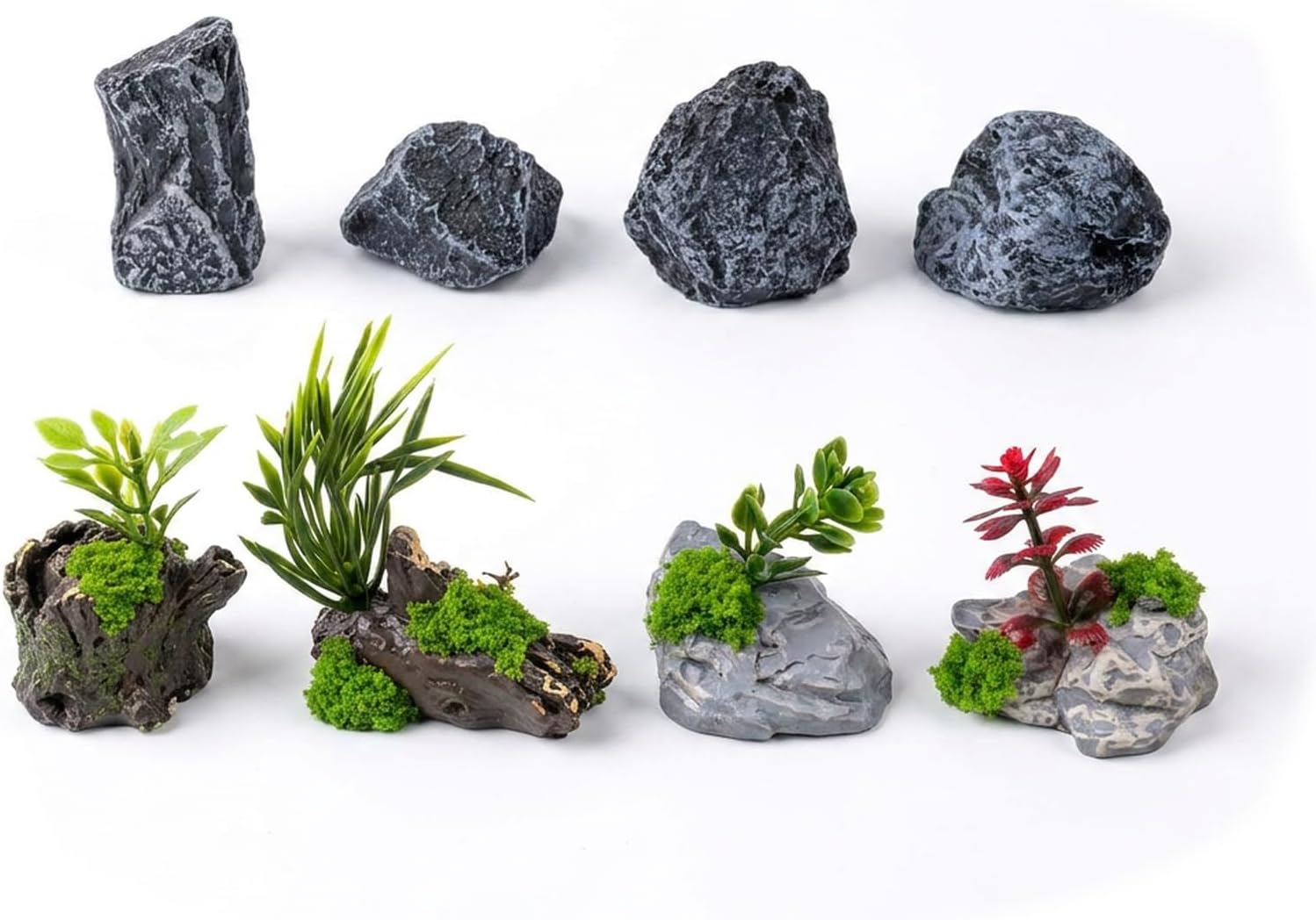 Kai Dream Fairy Garden Stone Rocks, Trees Stumps with Plants -7 Piece